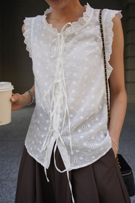 フロントリボントップス【WHITE】