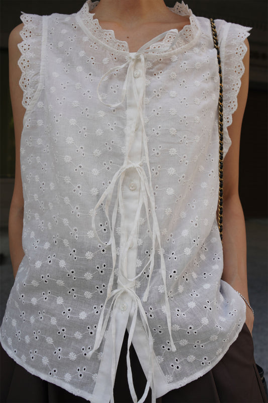 フロントリボントップス【WHITE】