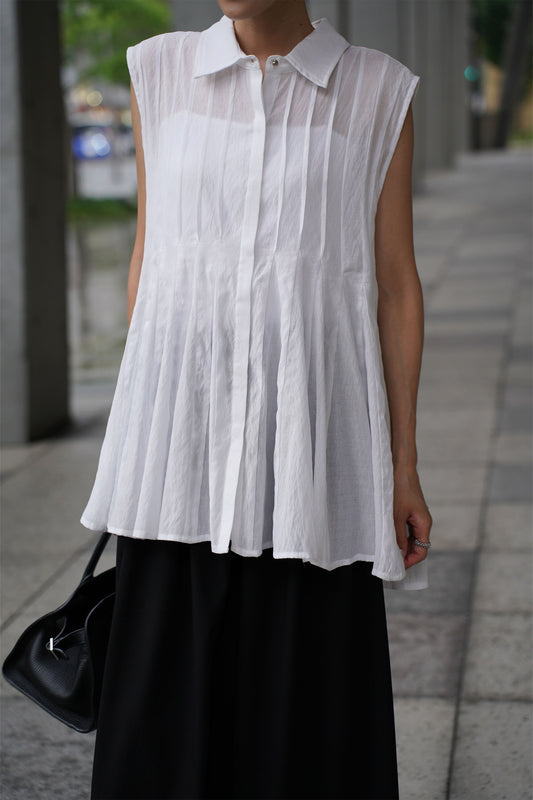 シアープリーツタックブラウス【WHITE】