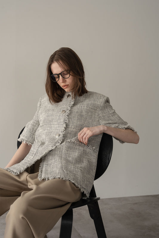 ハーフスリーブツイードジャケット【WHITE】