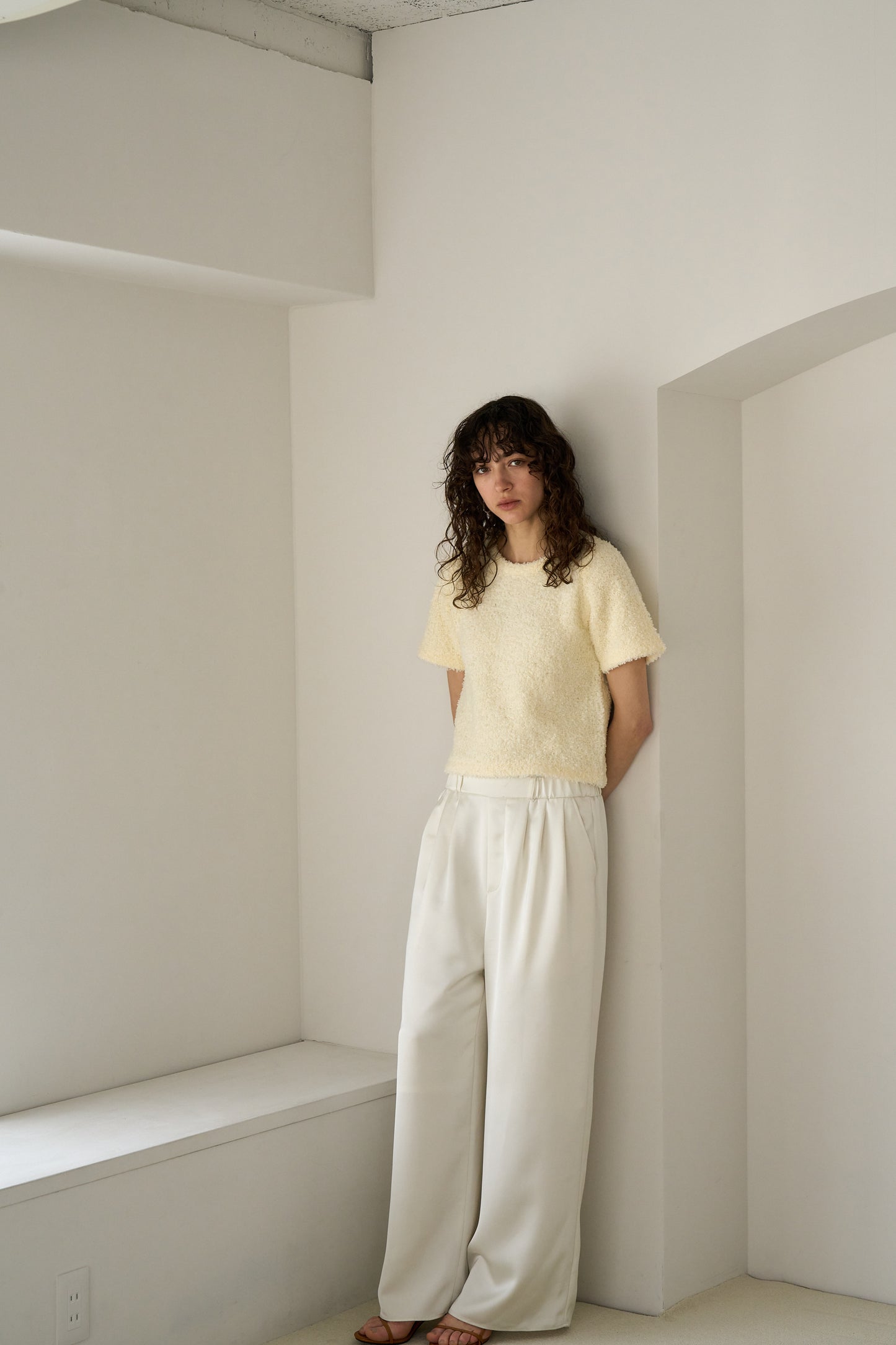 ハーフスリーブカラーニット【WHITE】