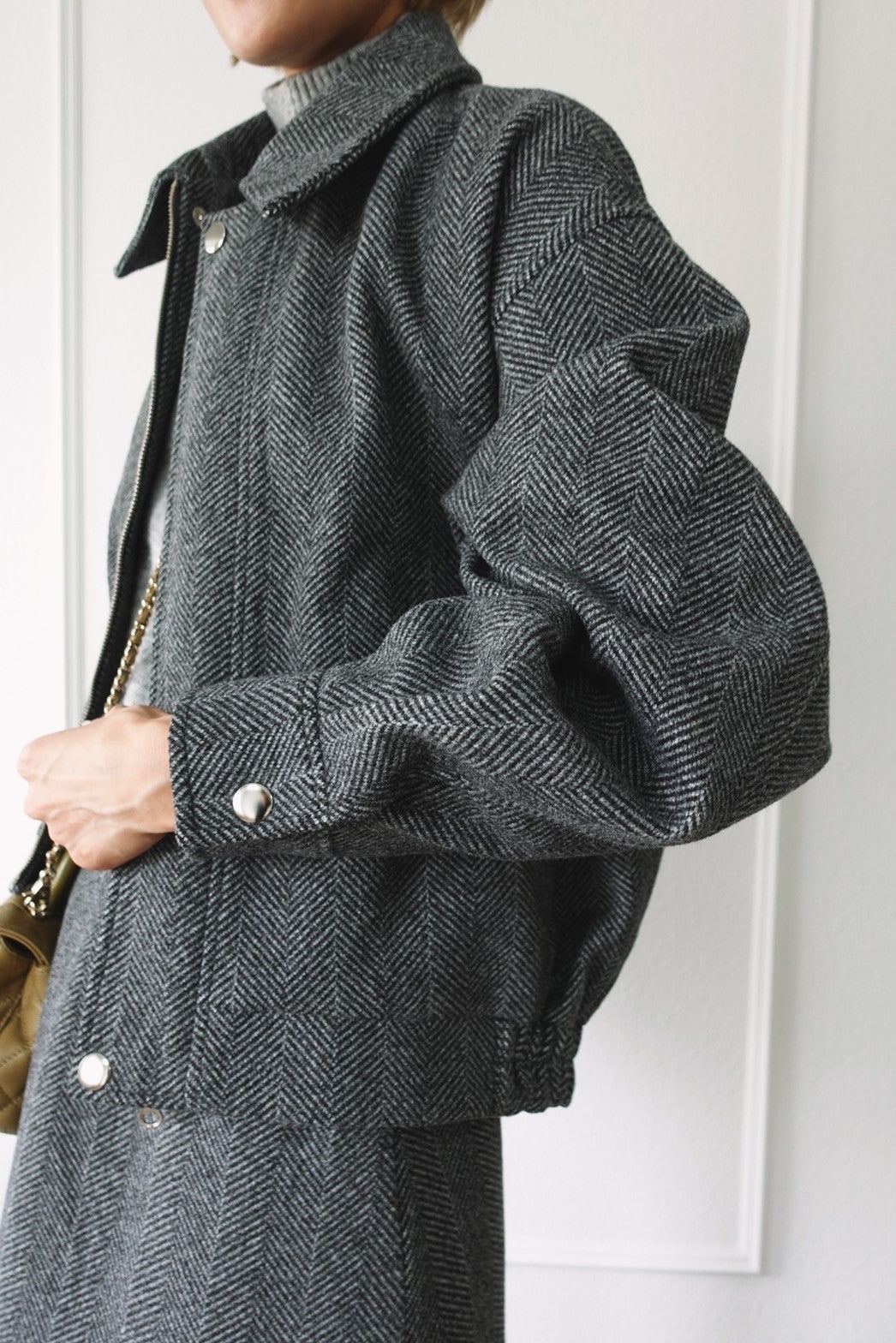 ヘリンボーンブルゾン【GRAY】