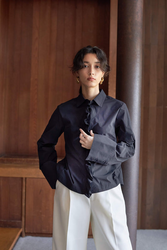 ラッフルフリルブラウス【NAVY】