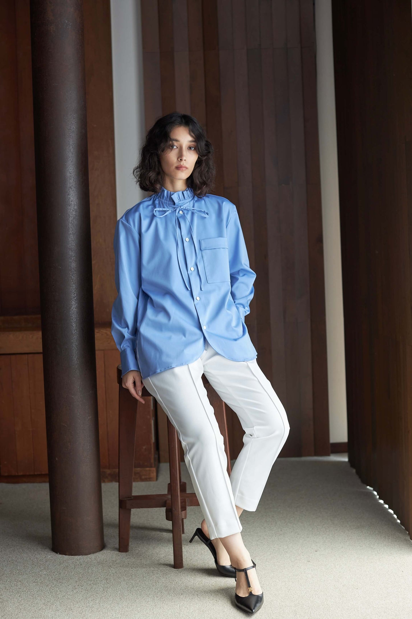 スタンドカラーブラウス【BLUE】