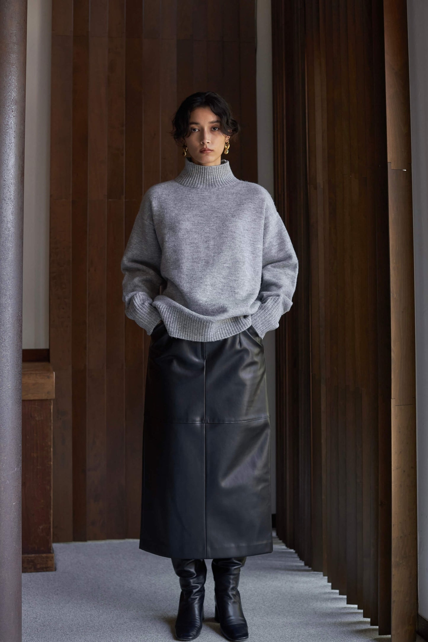 フェイクレザースカート【BLACK】