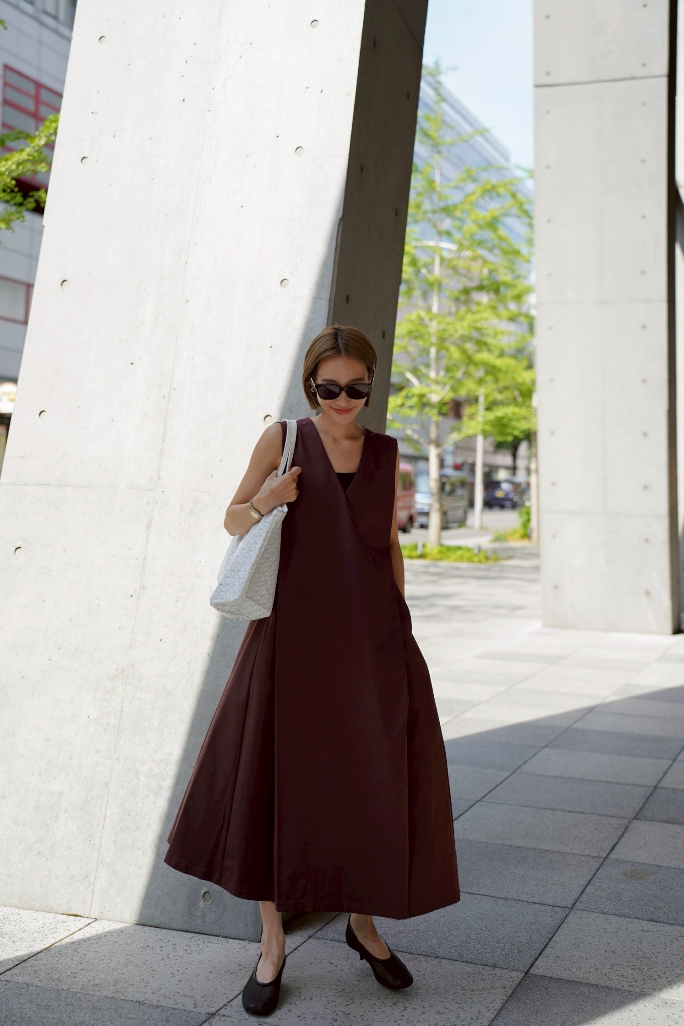 ノースリーブタックワンピース【BROWN】