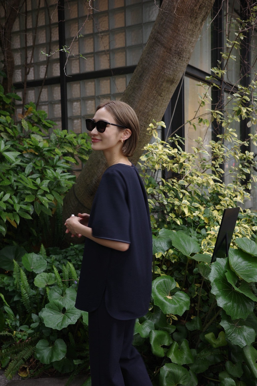 ジョーゼットハーフスリーブトップス【NAVY】