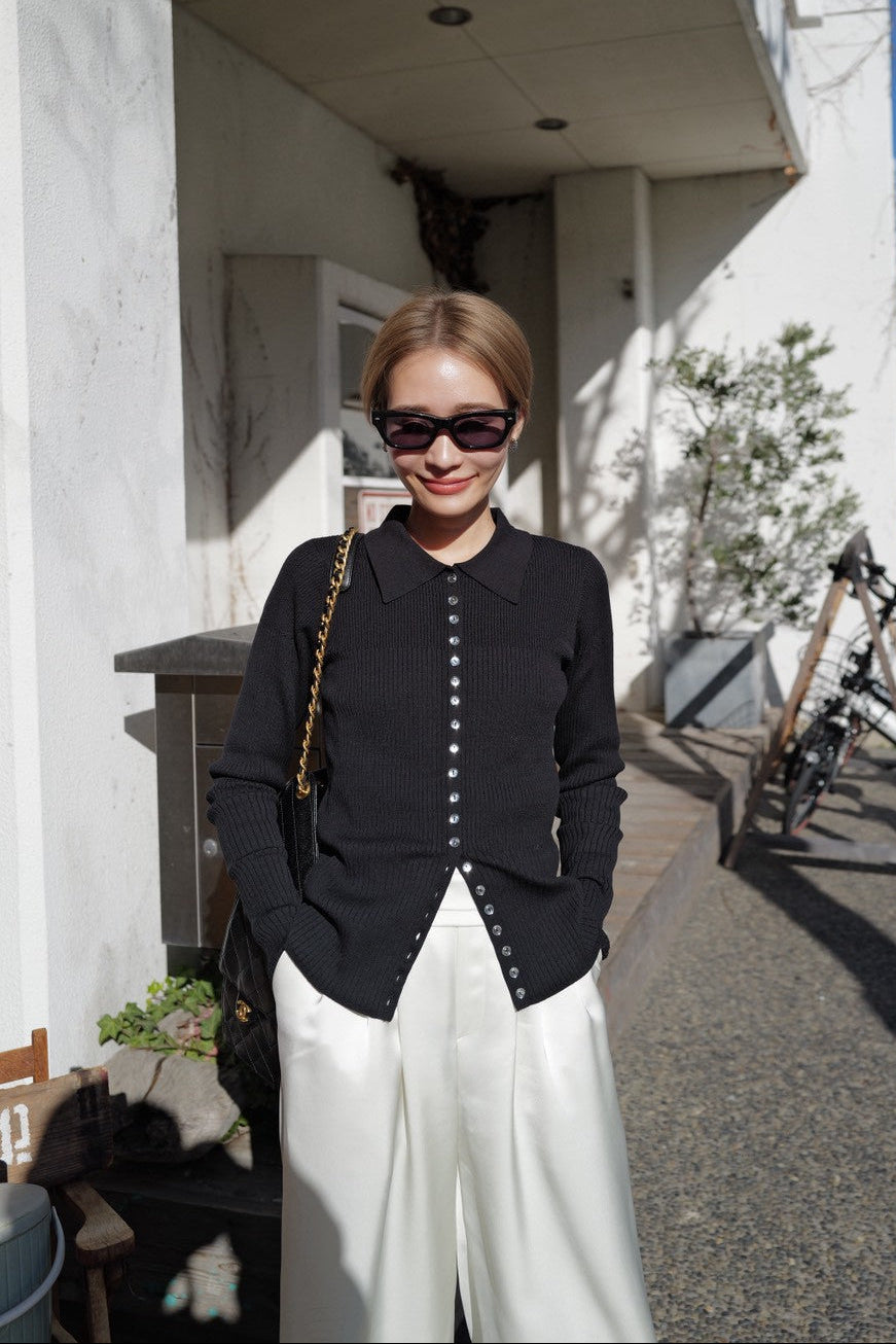 ボタンポロニット【BLACK】