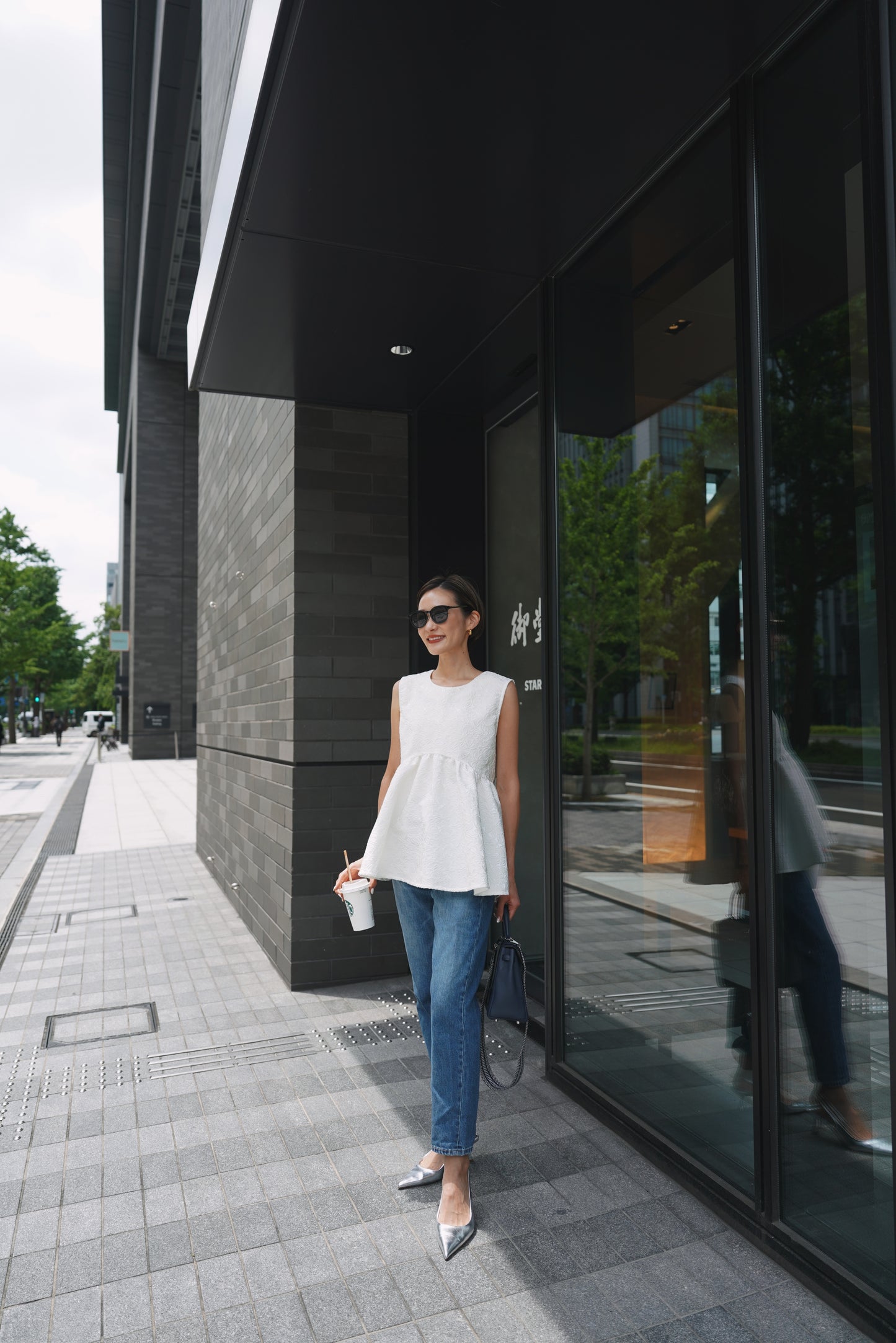 ジャガードペプラムトップス【WHITE】