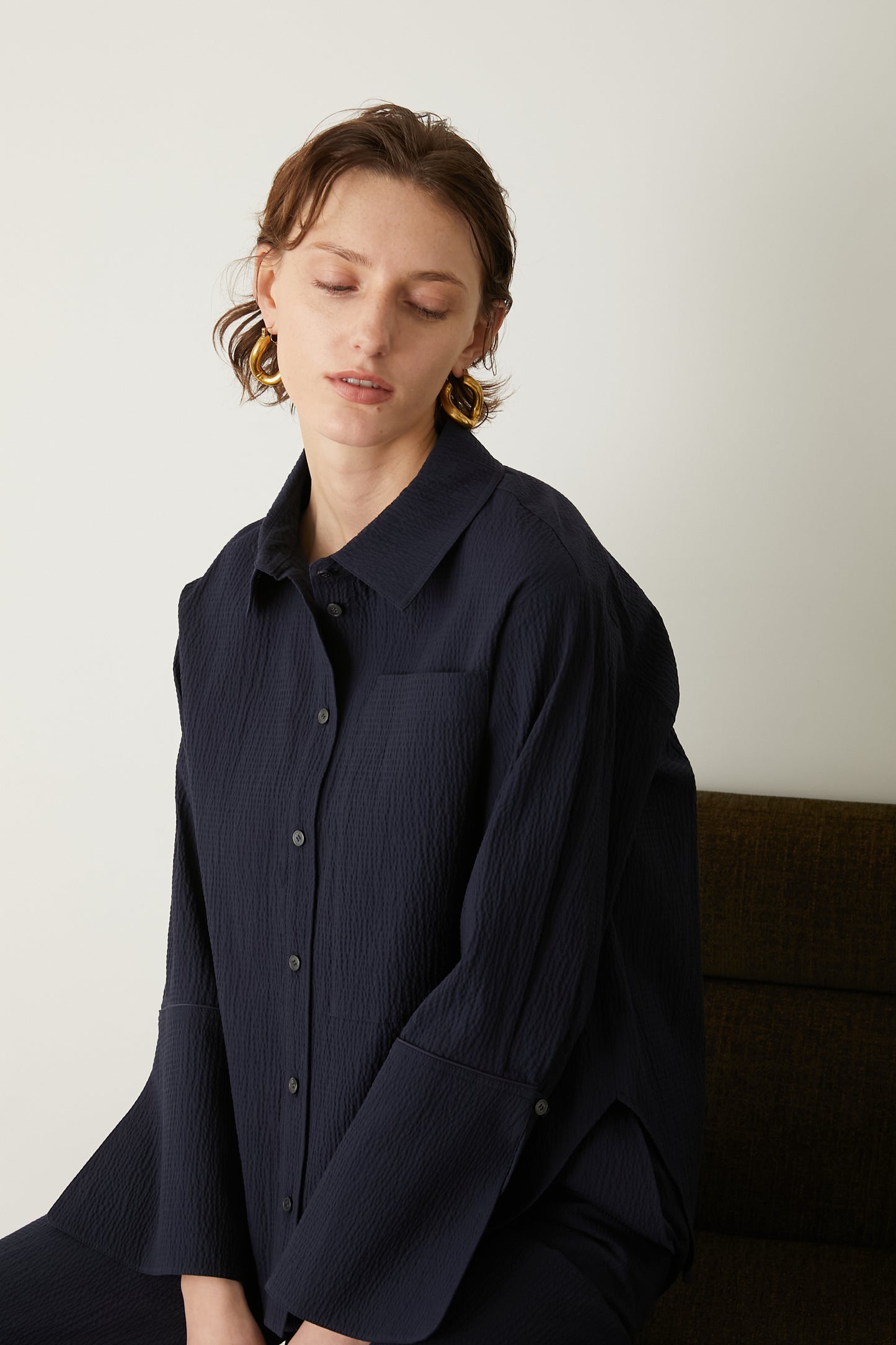 ジャガードビックポケットシャツ【NAVY】