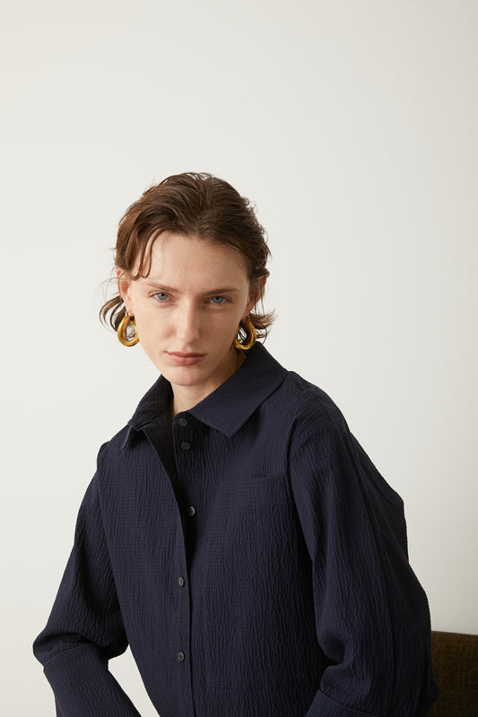 ジャガードビックポケットシャツ【NAVY】