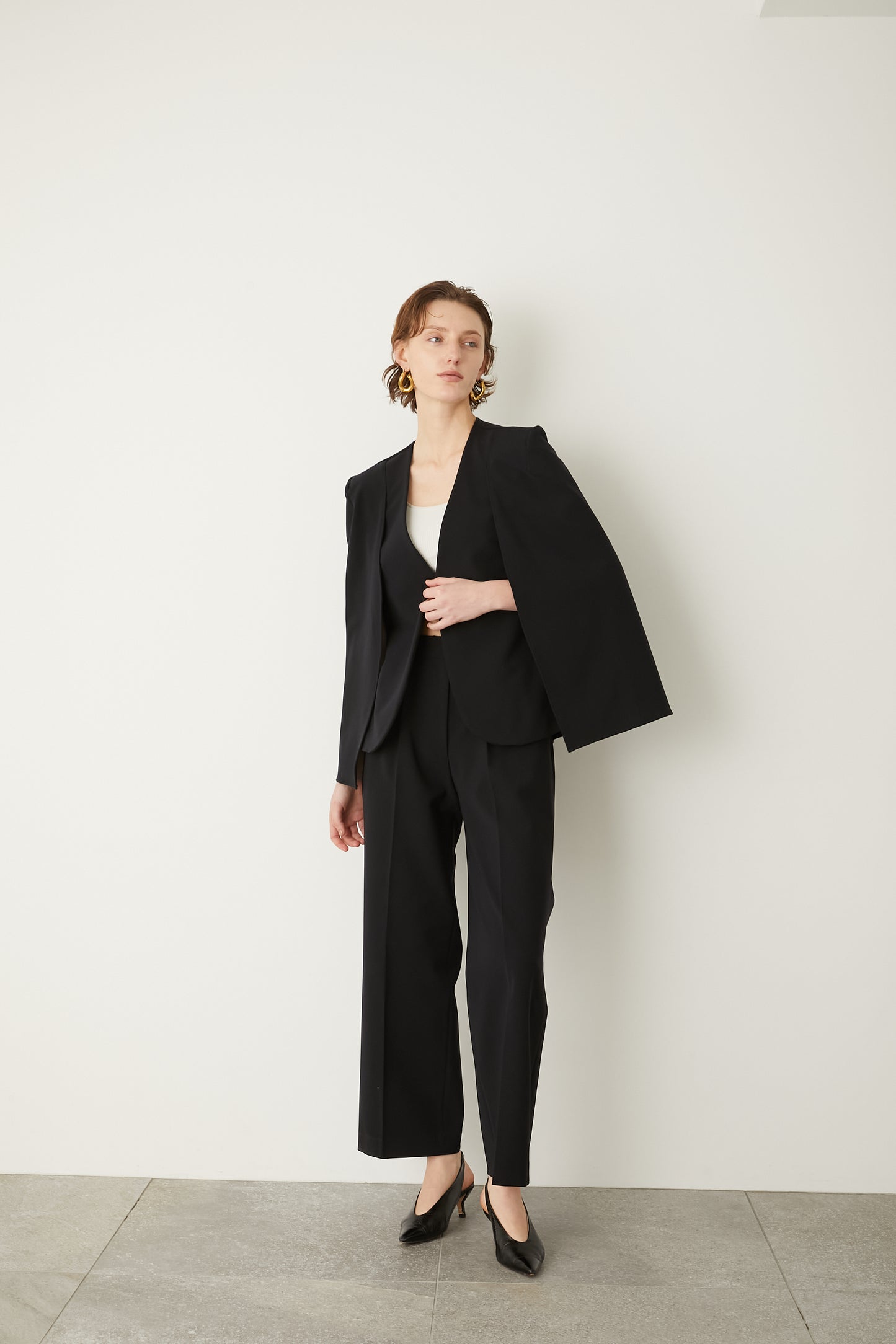 ボタンストレッチワイドパンツ【BLACK】