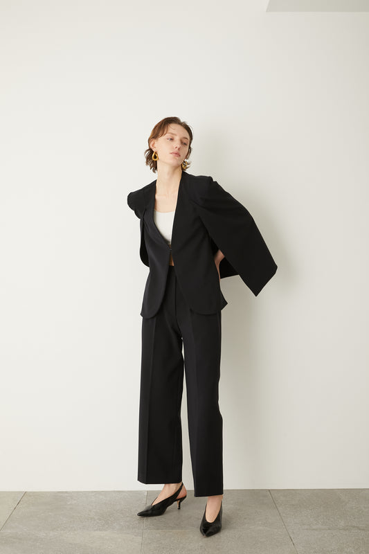 ボタンストレッチワイドパンツ【BLACK】