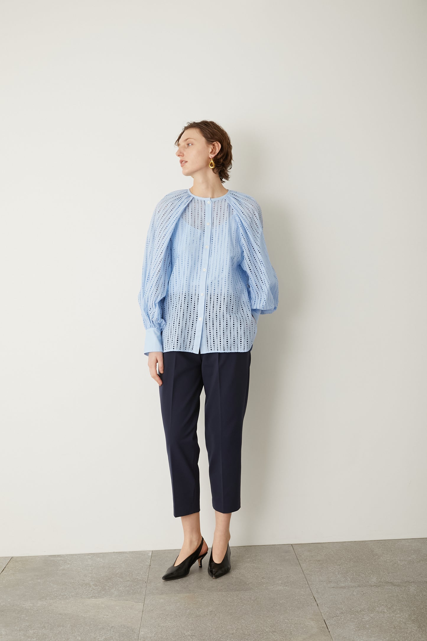 ボタンストレッチテーパードパンツ【NAVY】