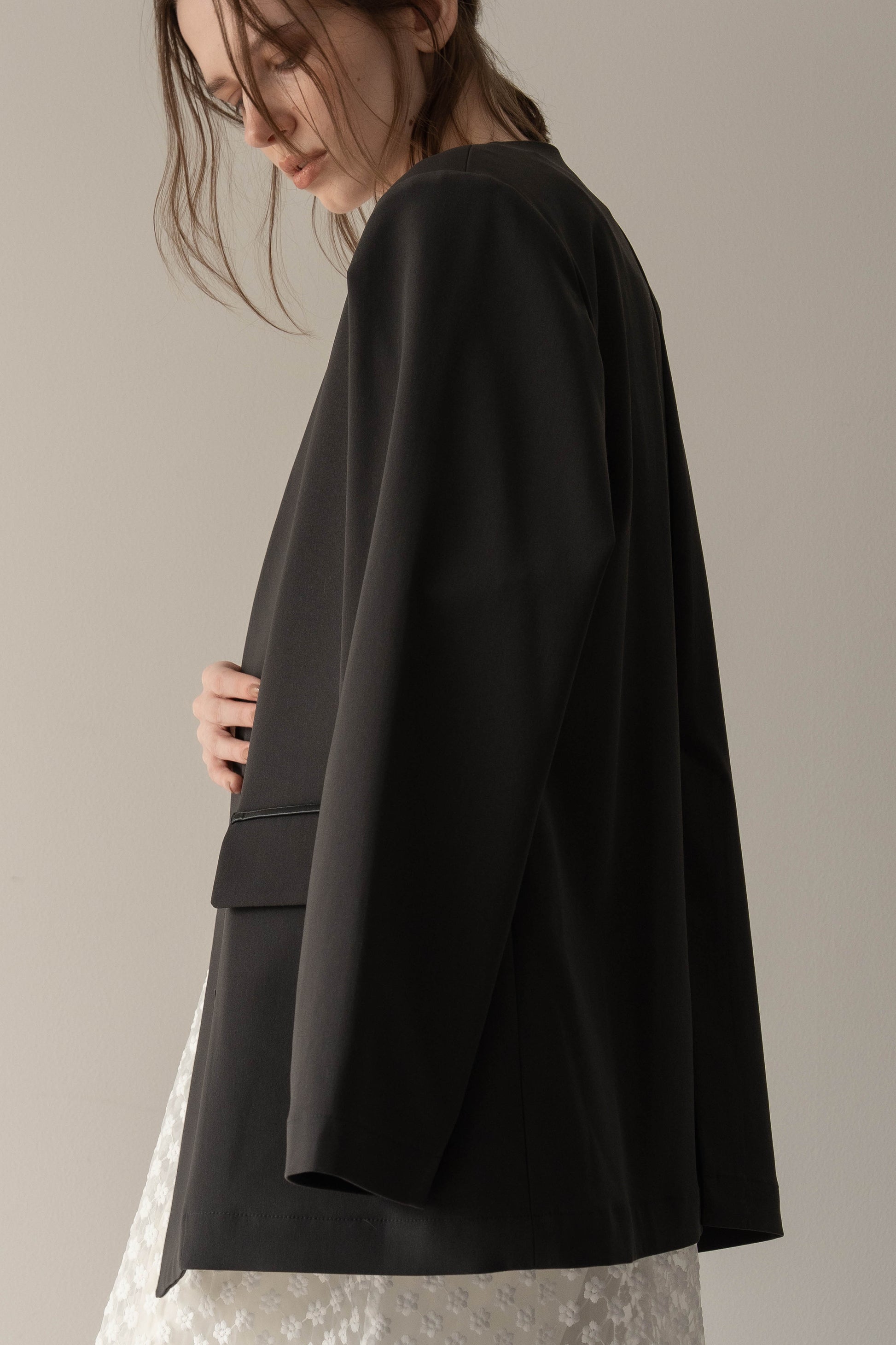 ノーカラージャケット【GRAY】 – ELLIE