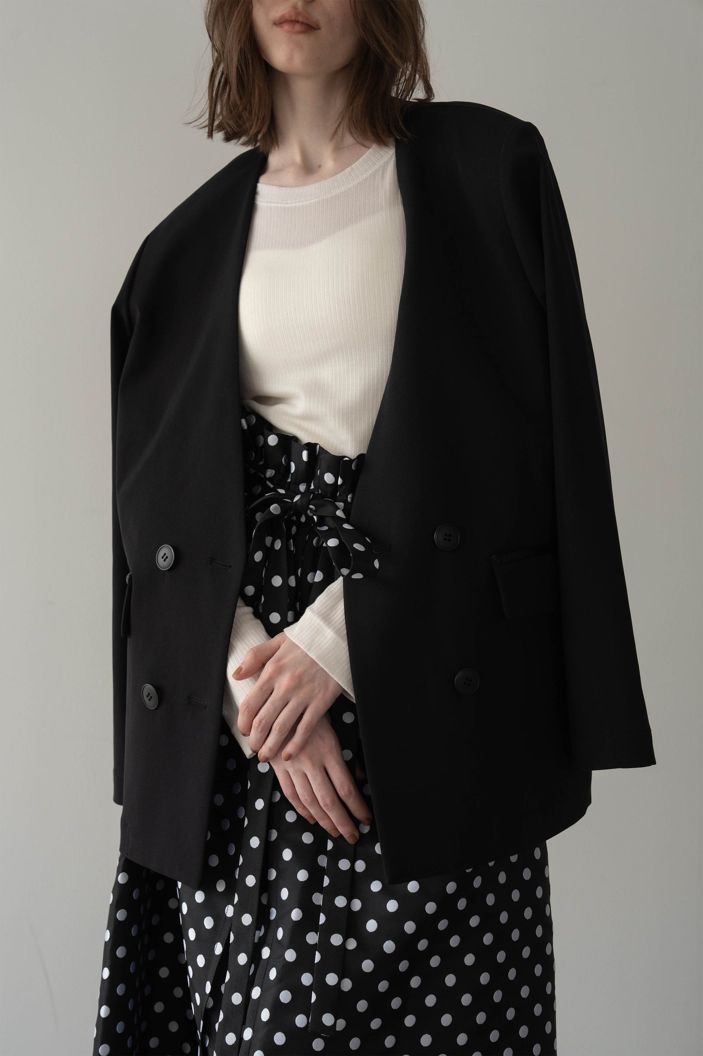 ノーカラージャケット【BLACK】