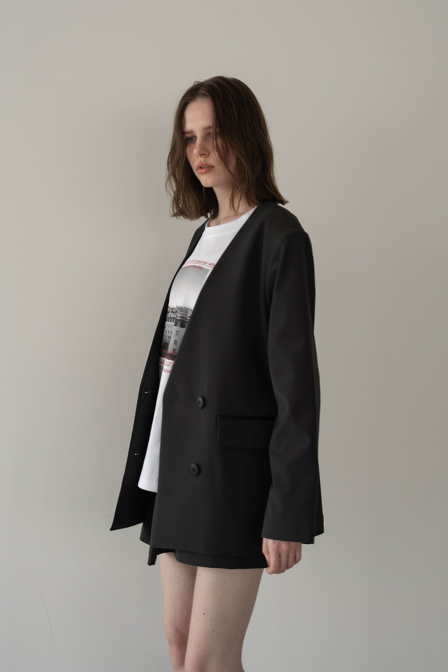 ノーカラージャケット【GRAY】