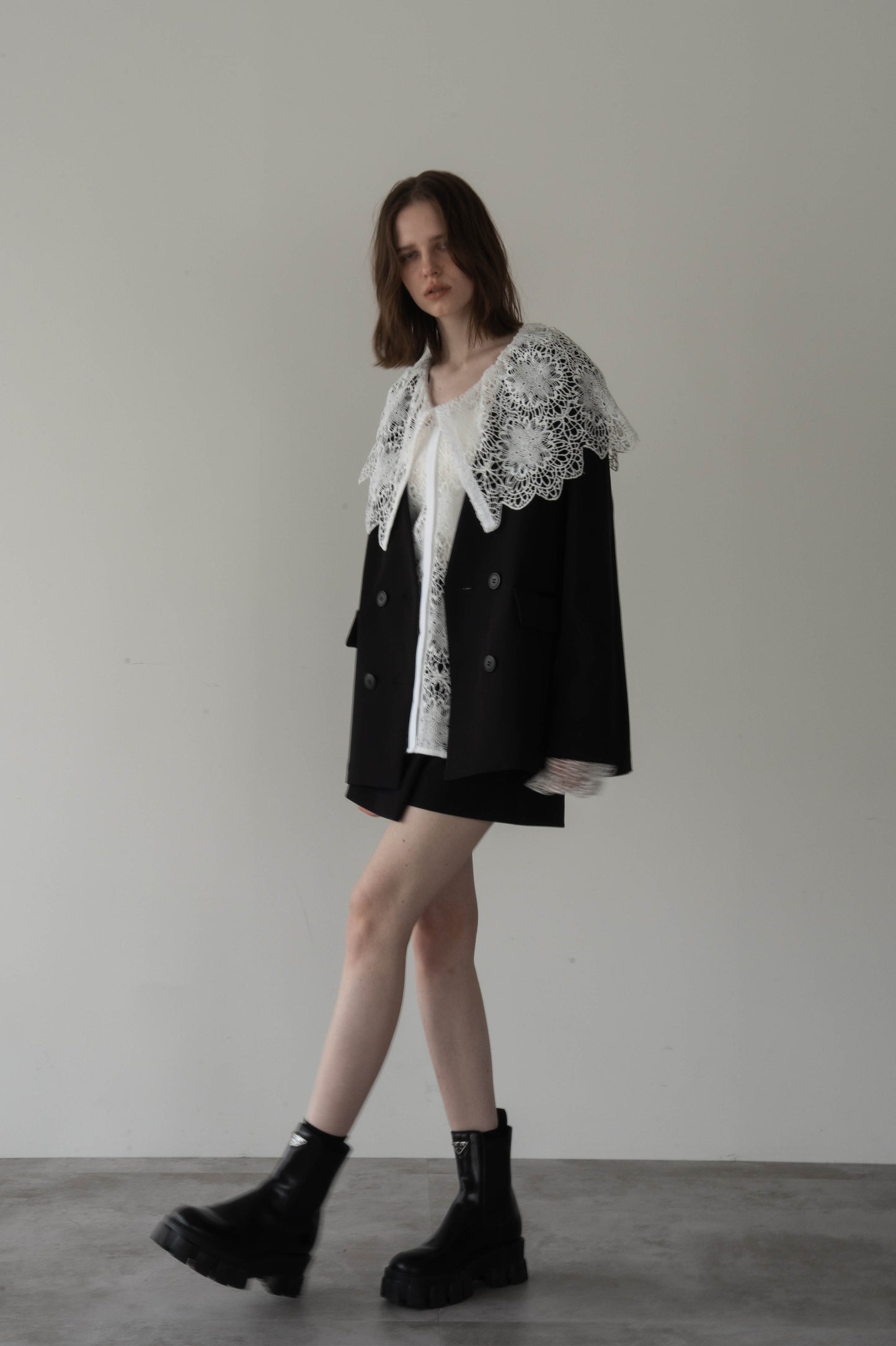 ノーカラージャケット【BLACK】