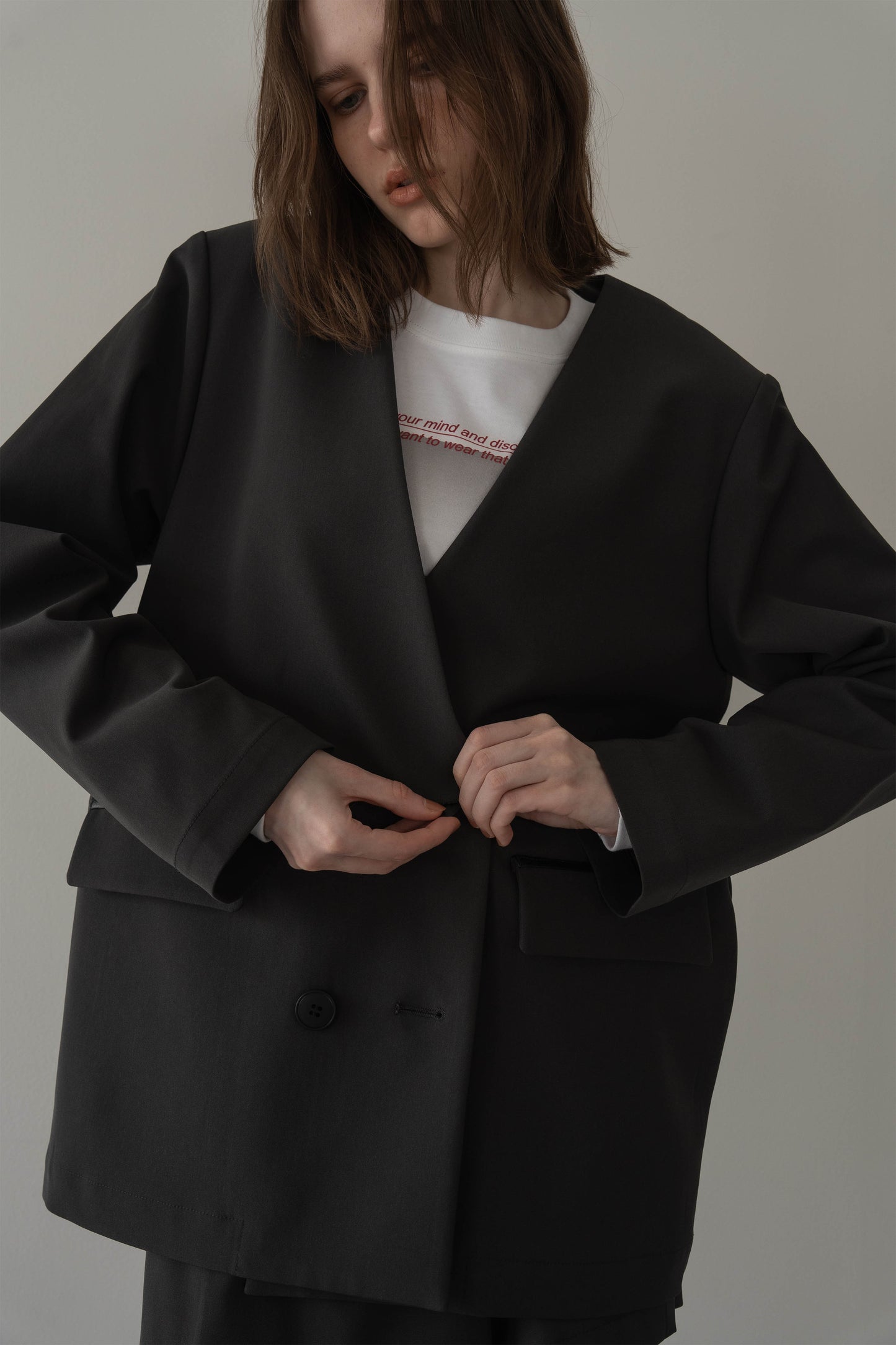 ノーカラージャケット【GRAY】