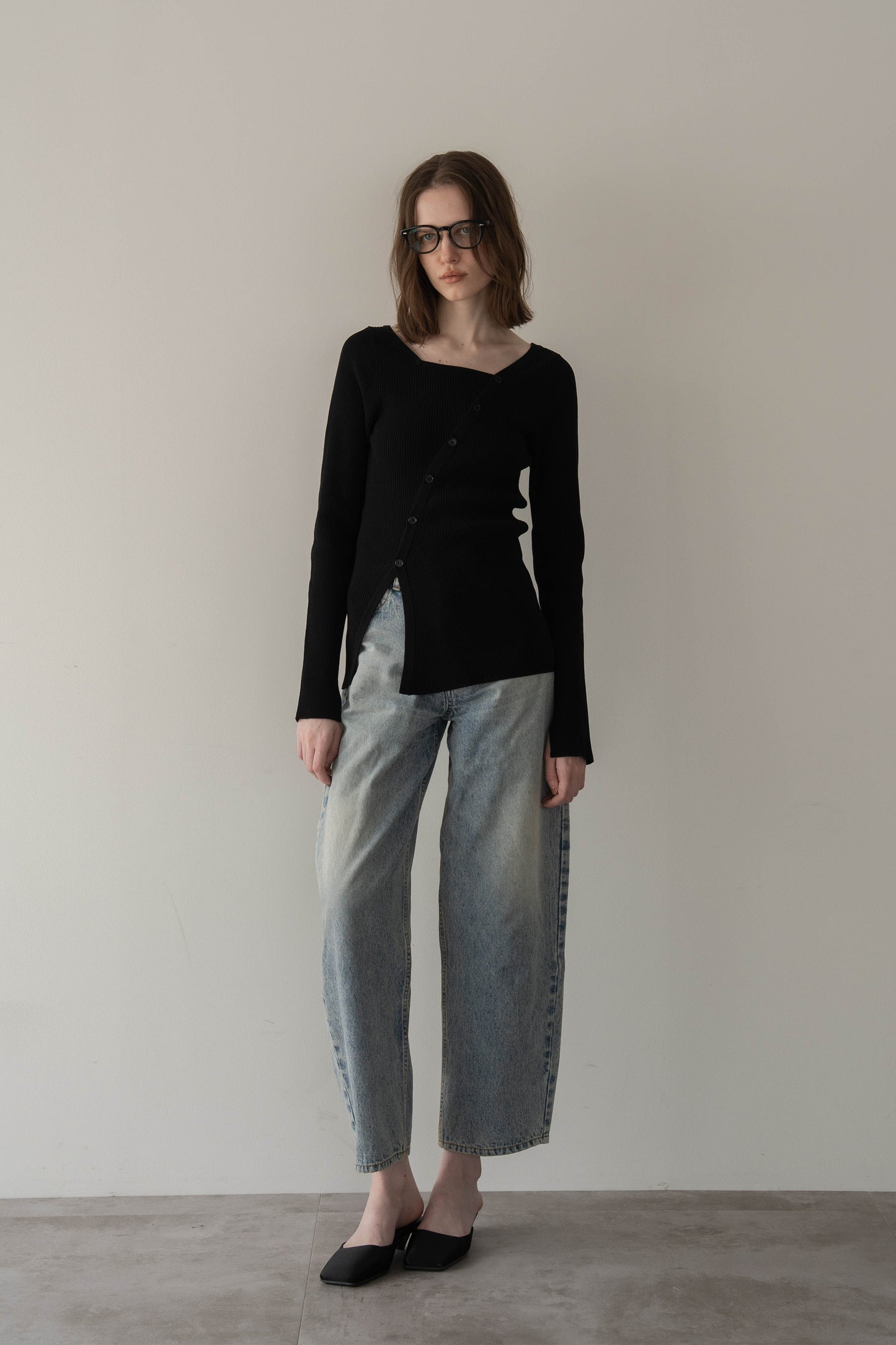 スクエアボタンニット【BLACK】