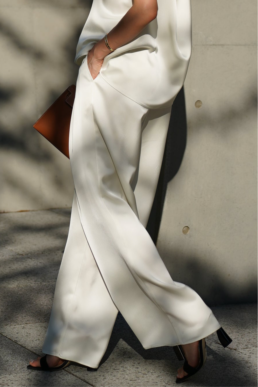 Satin wide pants [WHITE] 