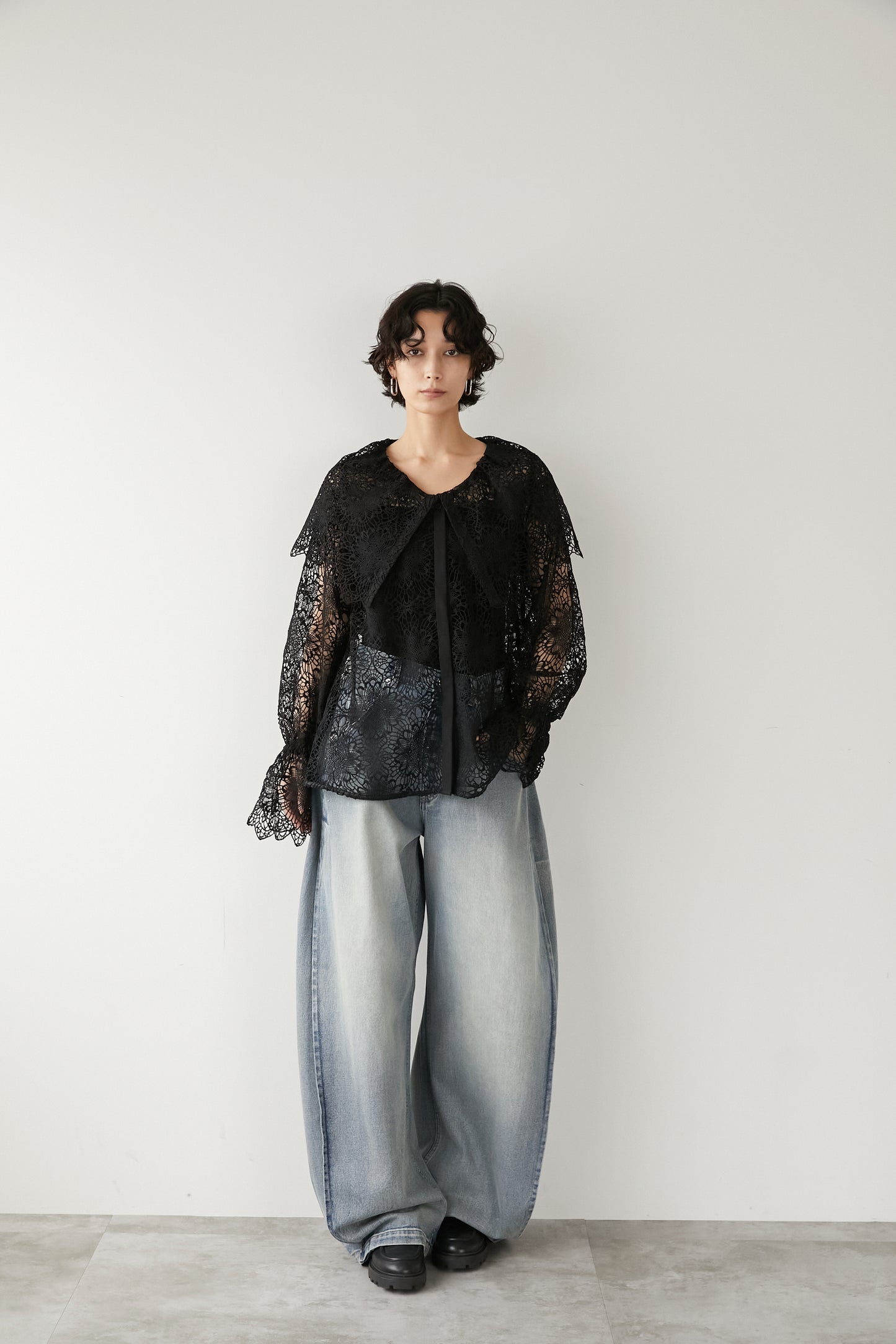 ビックカラーレースシャツ【BLACK】