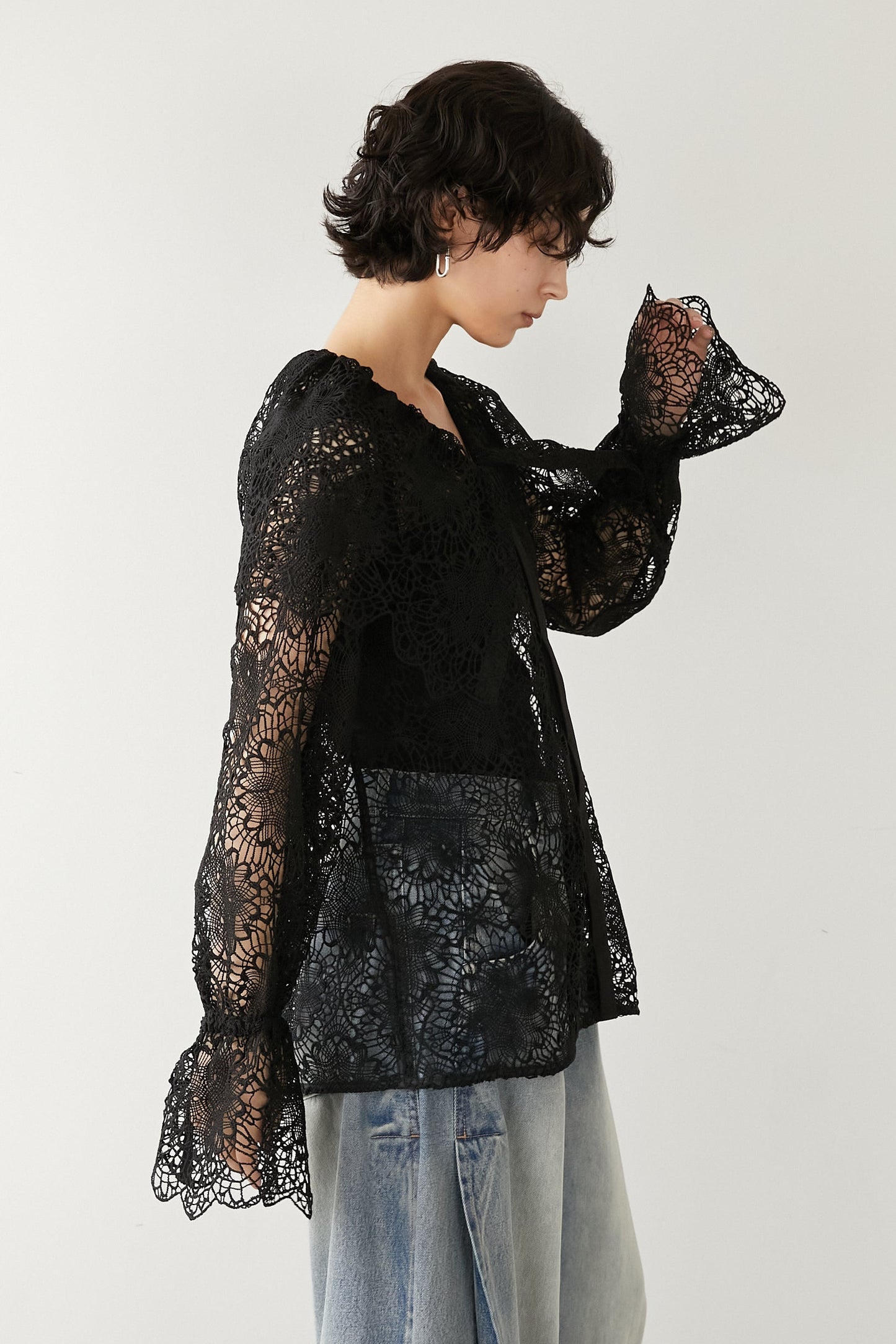 ビックカラーレースシャツ【BLACK】