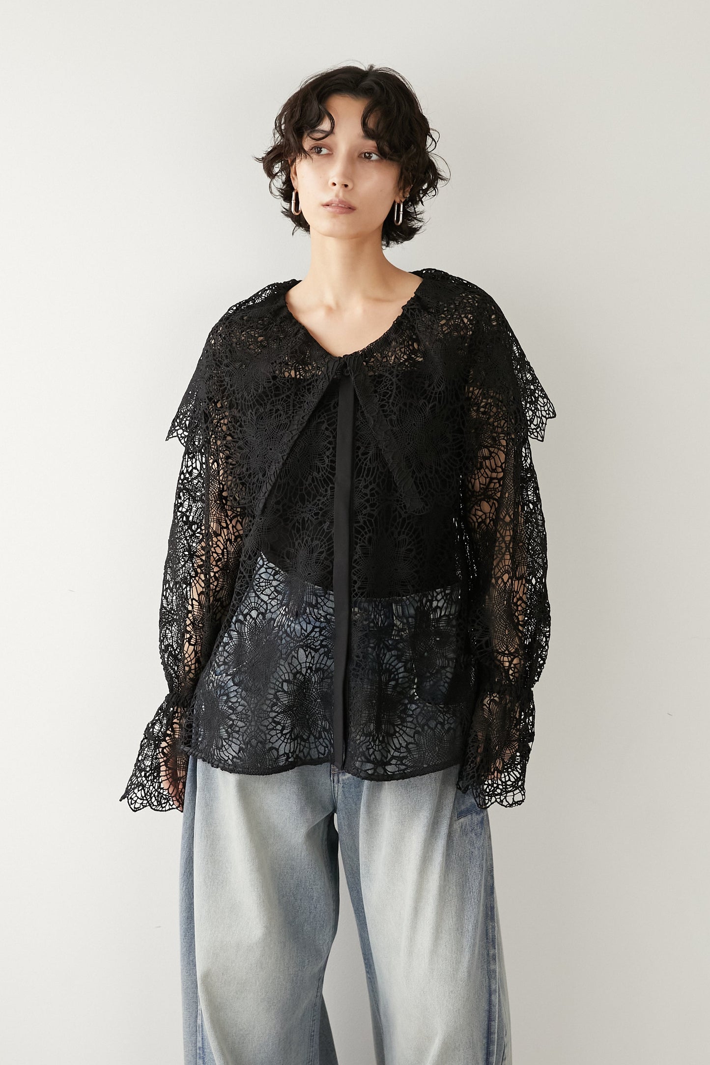 ビックカラーレースシャツ【BLACK】