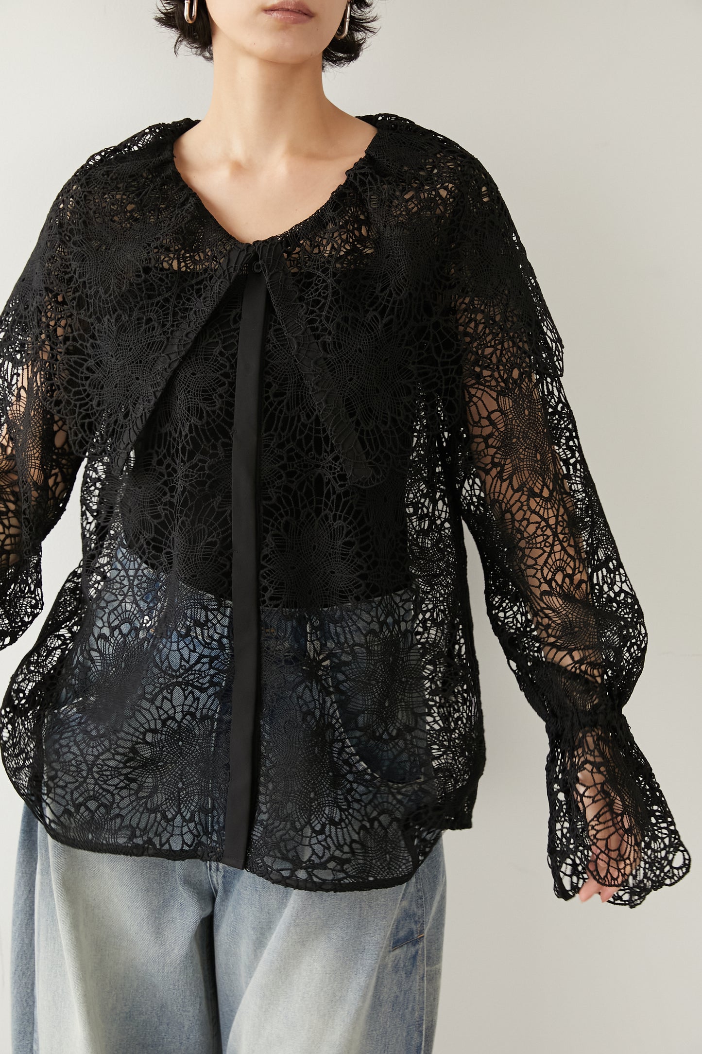 ビックカラーレースシャツ【BLACK】