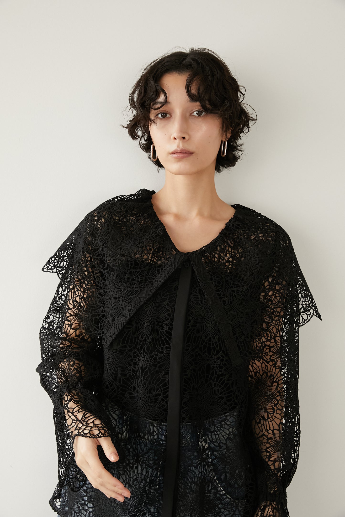 ビックカラーレースシャツ【BLACK】