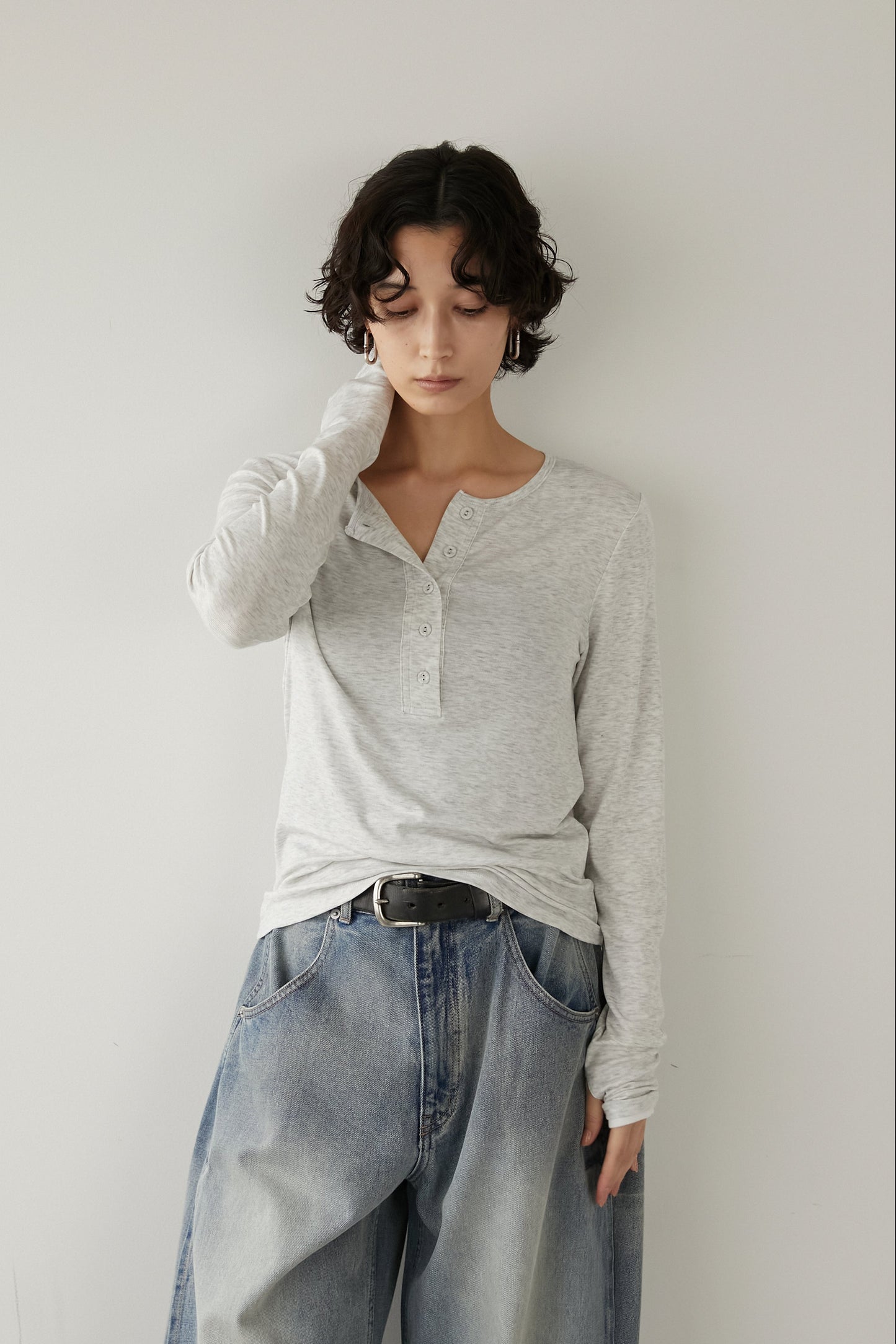 ヘンリーネックカットソー【GRAY】