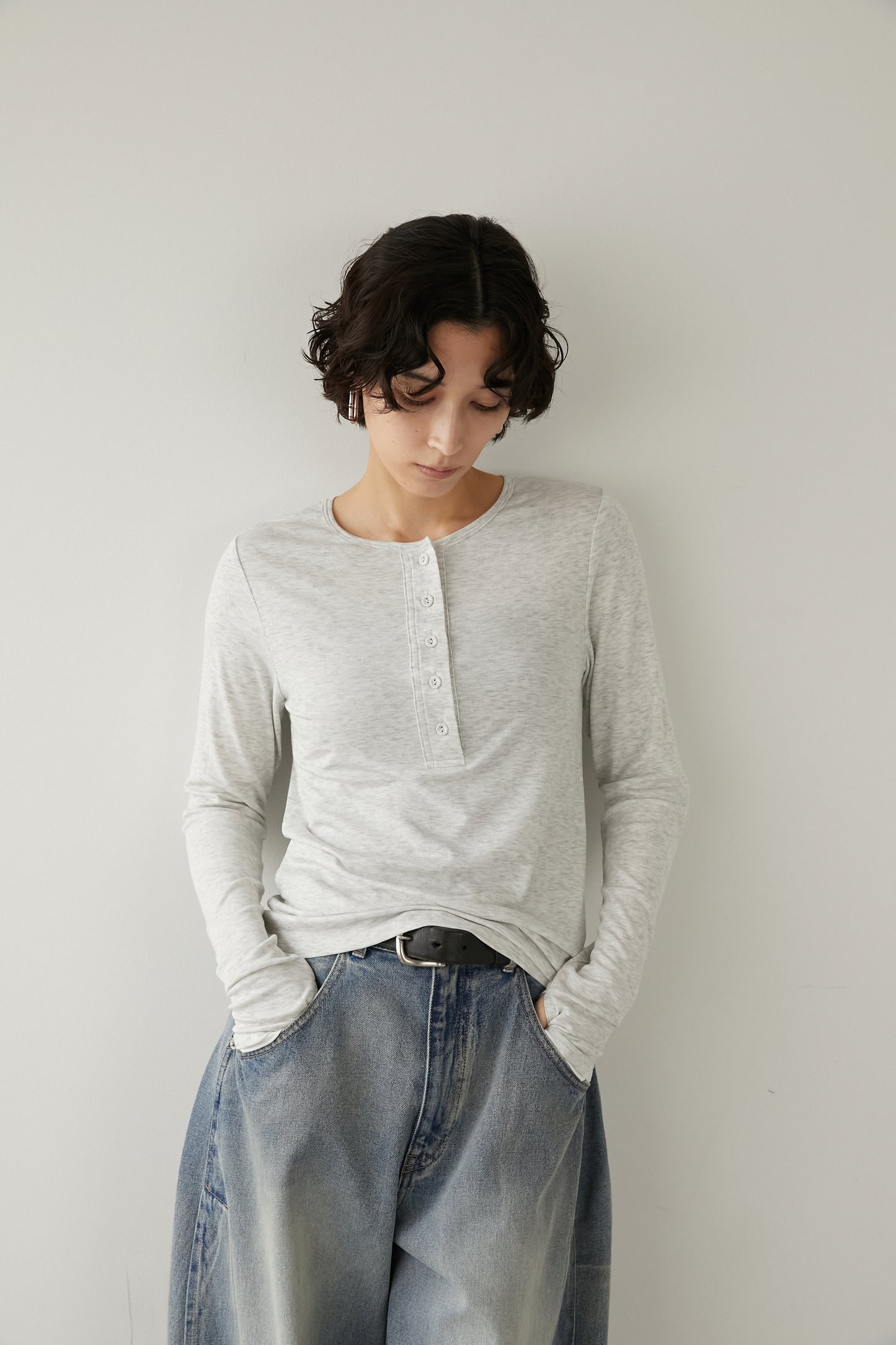 ヘンリーネックカットソー【GRAY】