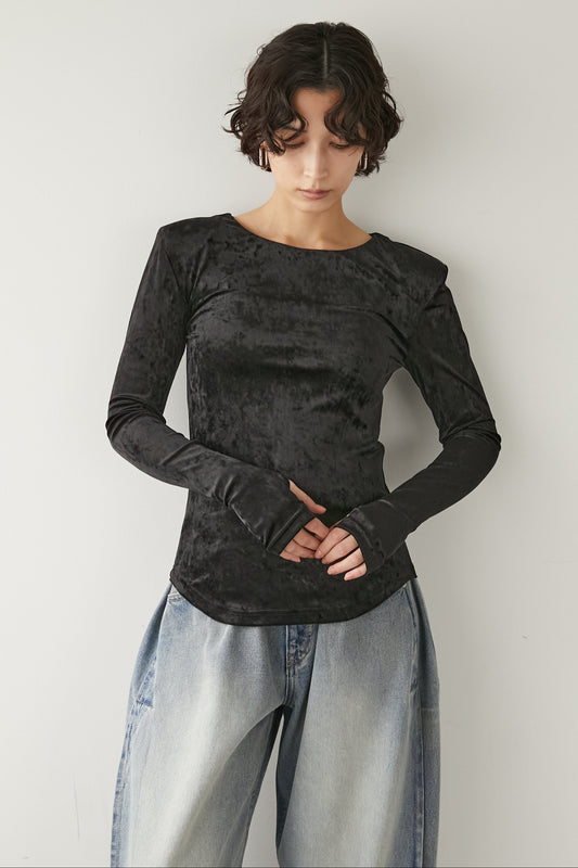 パワーショルダーベロアトップス【BLACK】