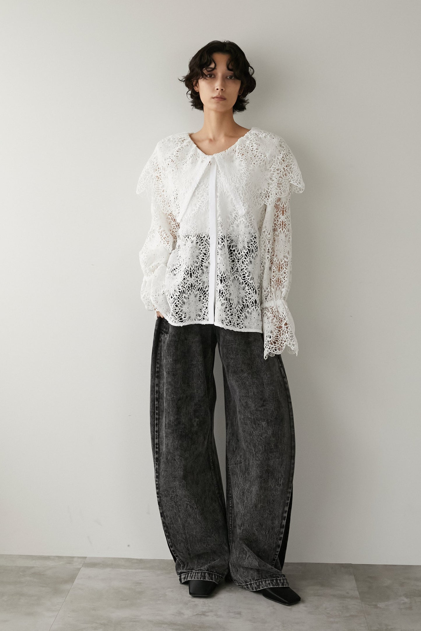 ビックカラーレースシャツ【WHITE】