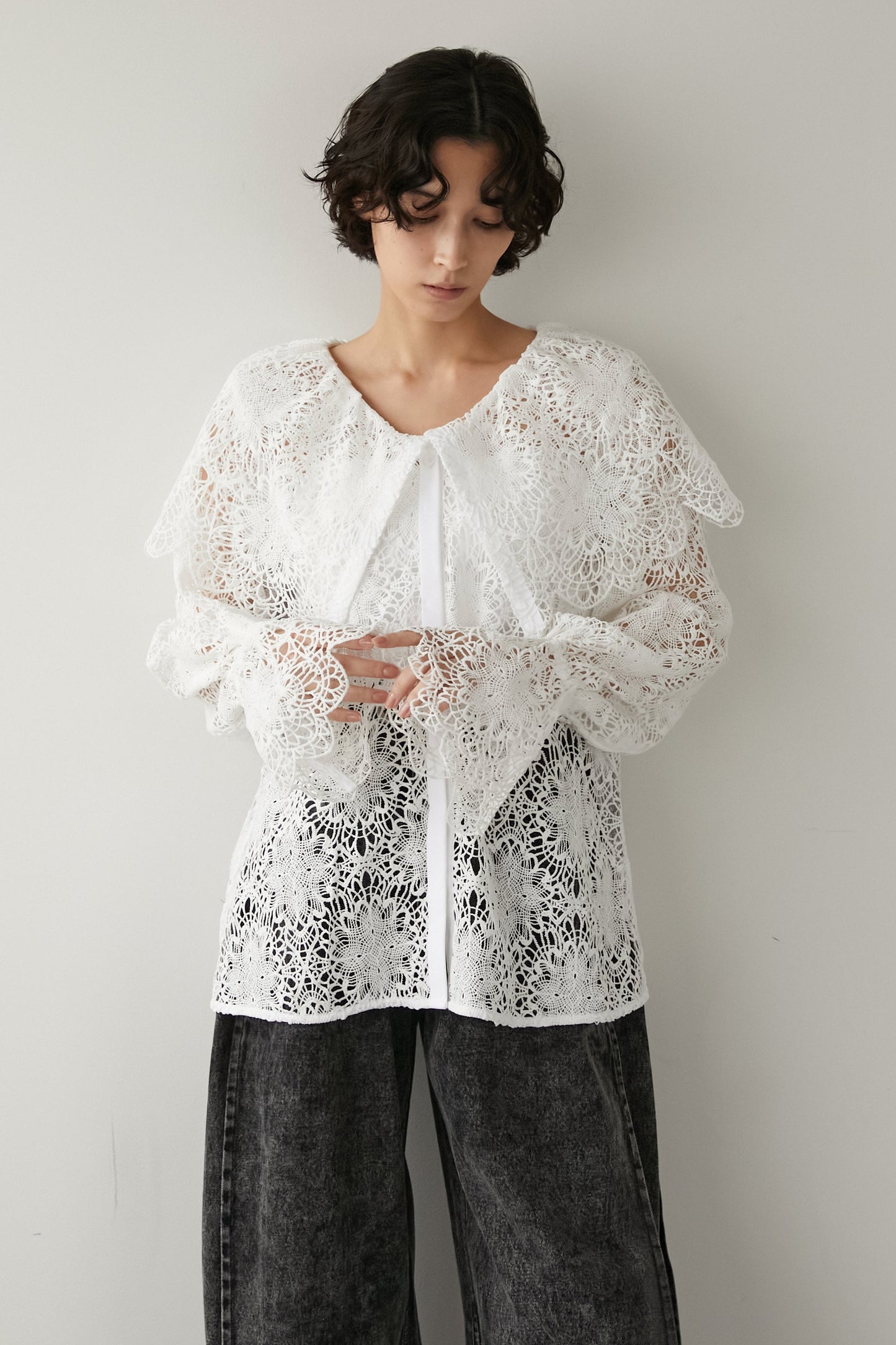 ビックカラーレースシャツ【WHITE】