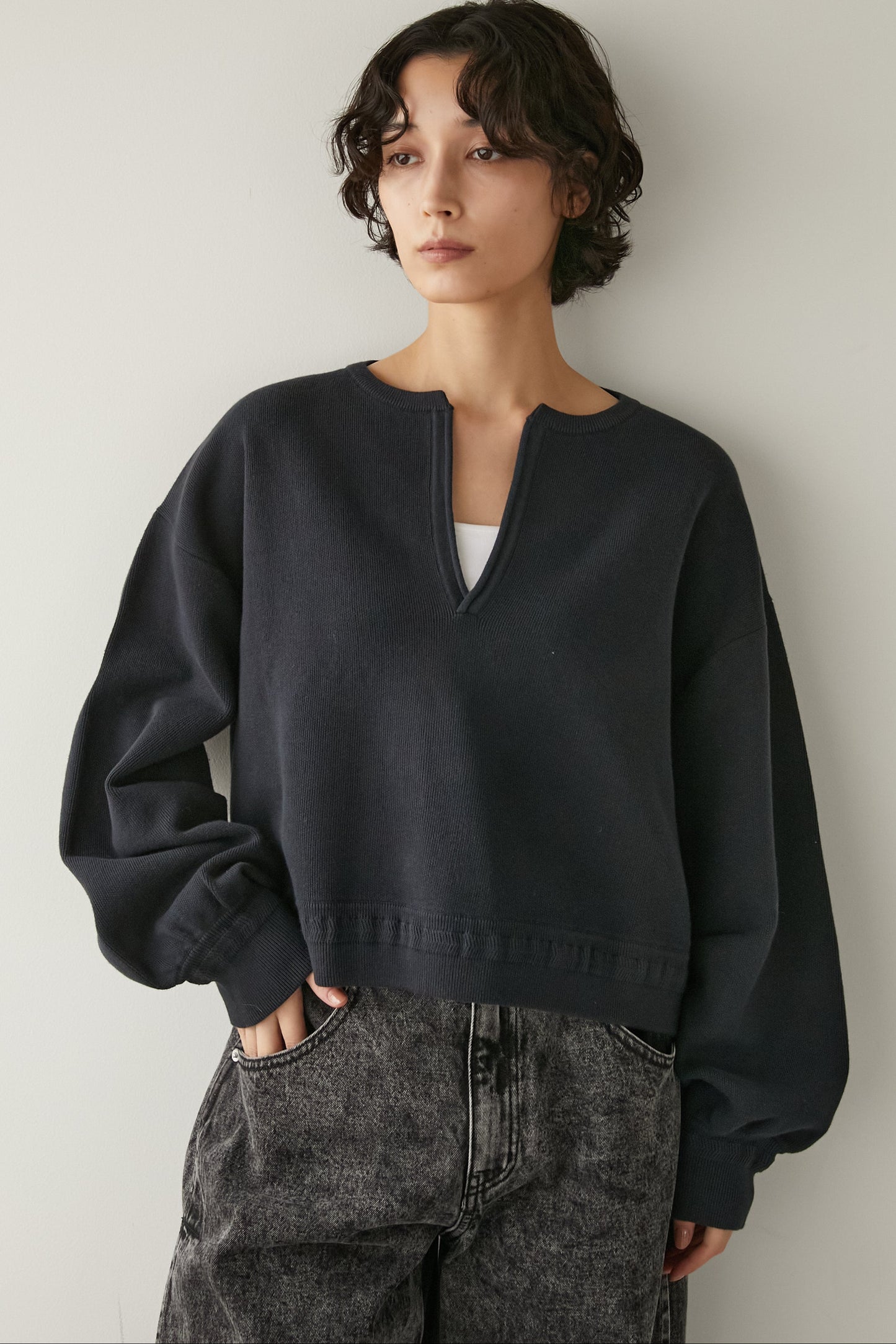 スキッパーニットトップス【NAVY】