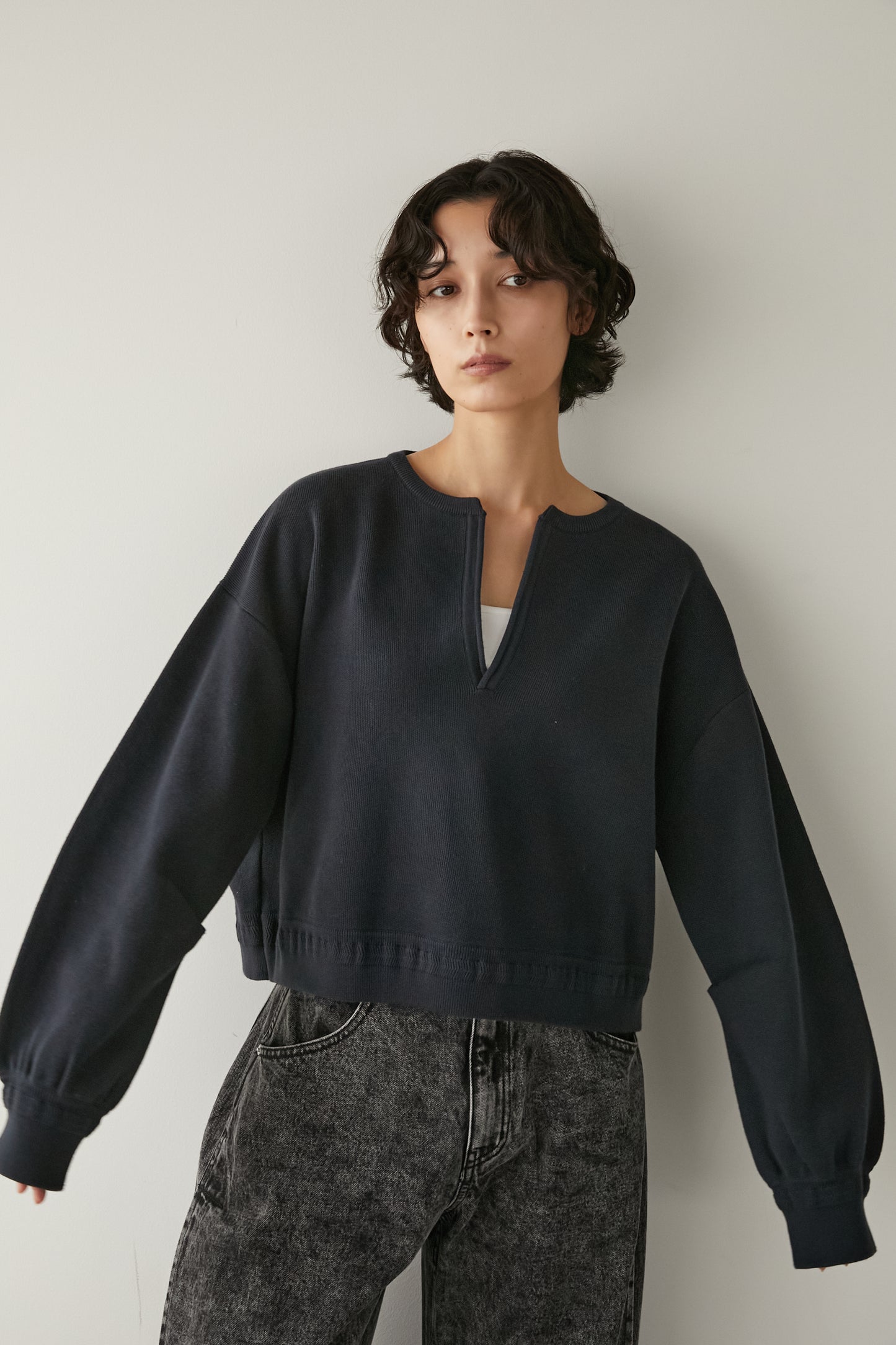 スキッパーニットトップス【NAVY】