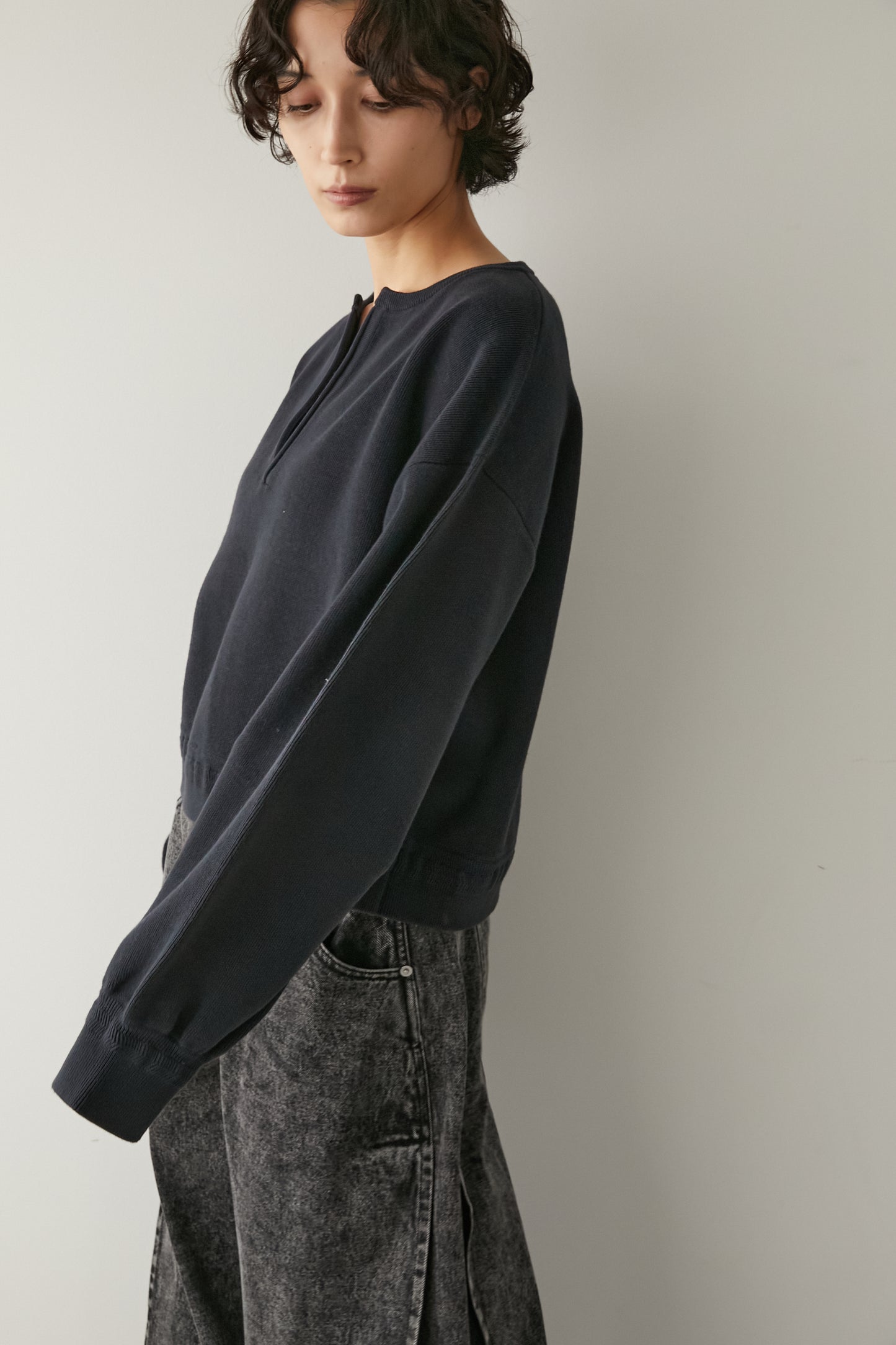 スキッパーニットトップス【NAVY】