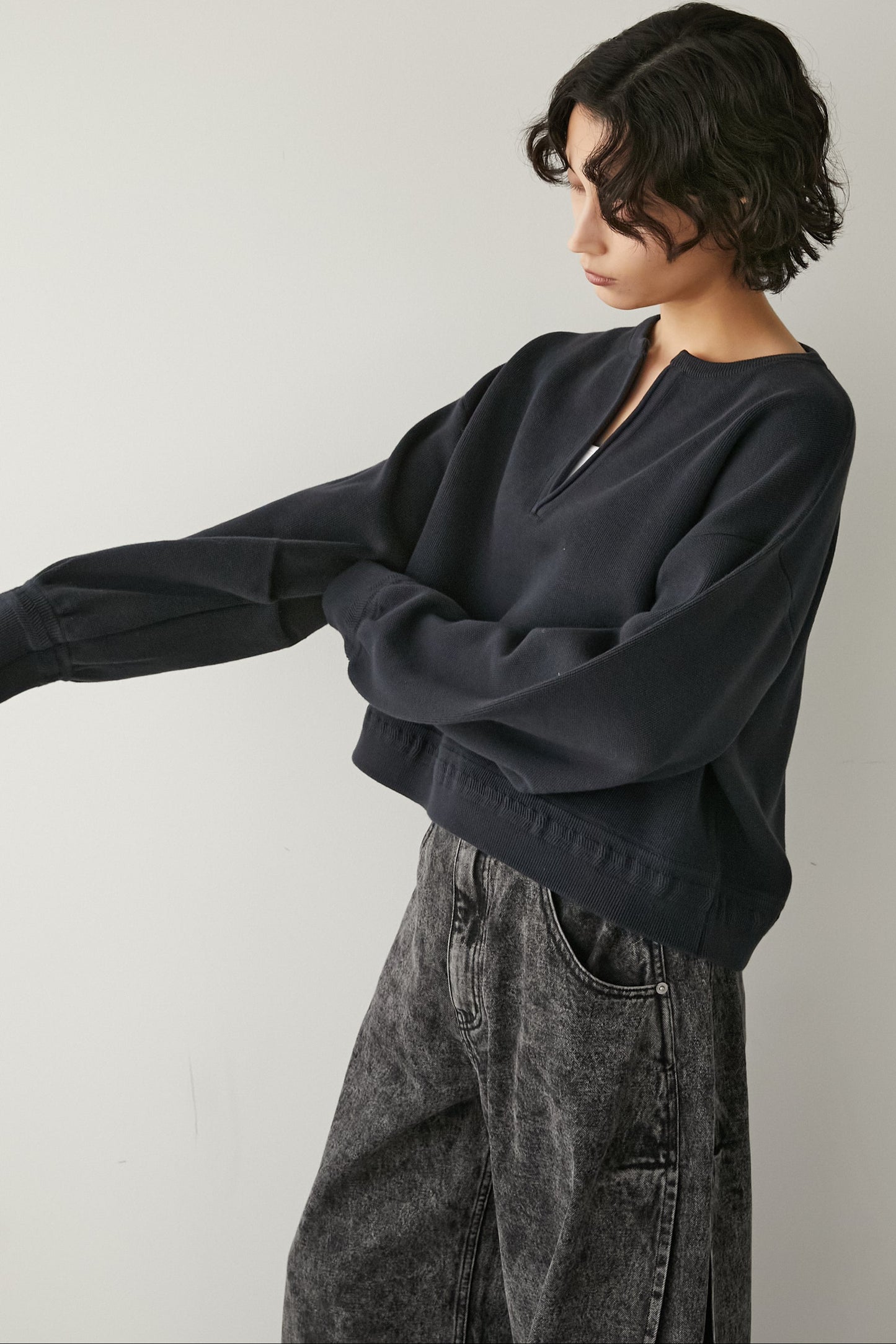 スキッパーニットトップス【NAVY】
