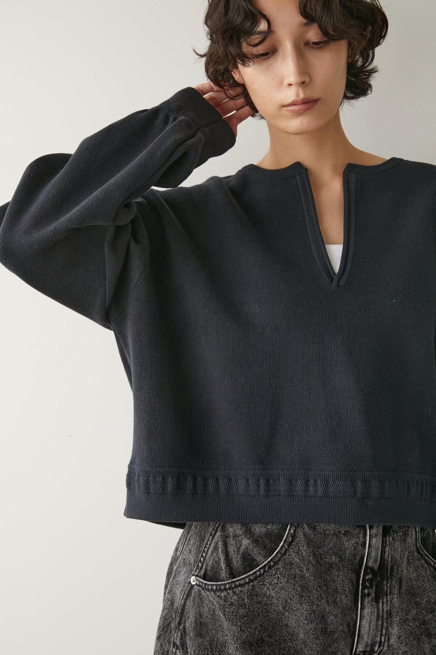 スキッパーニットトップス【NAVY】