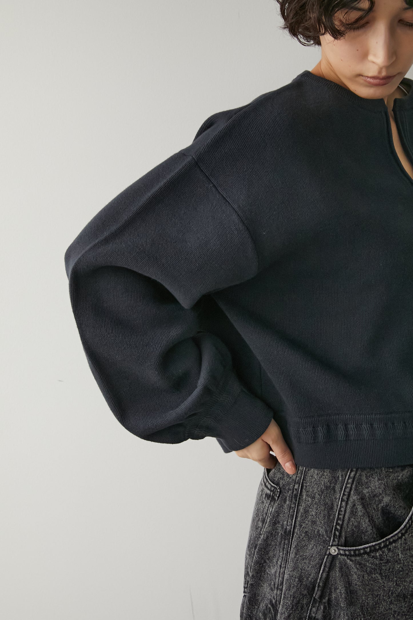 スキッパーニットトップス【NAVY】
