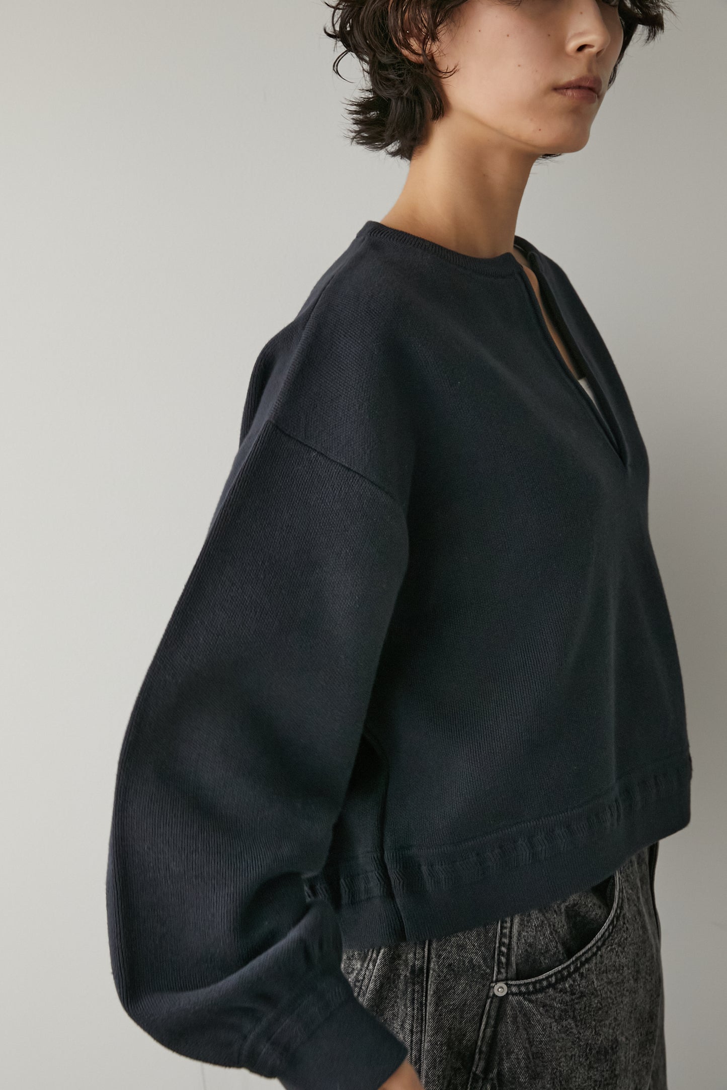 スキッパーニットトップス【NAVY】