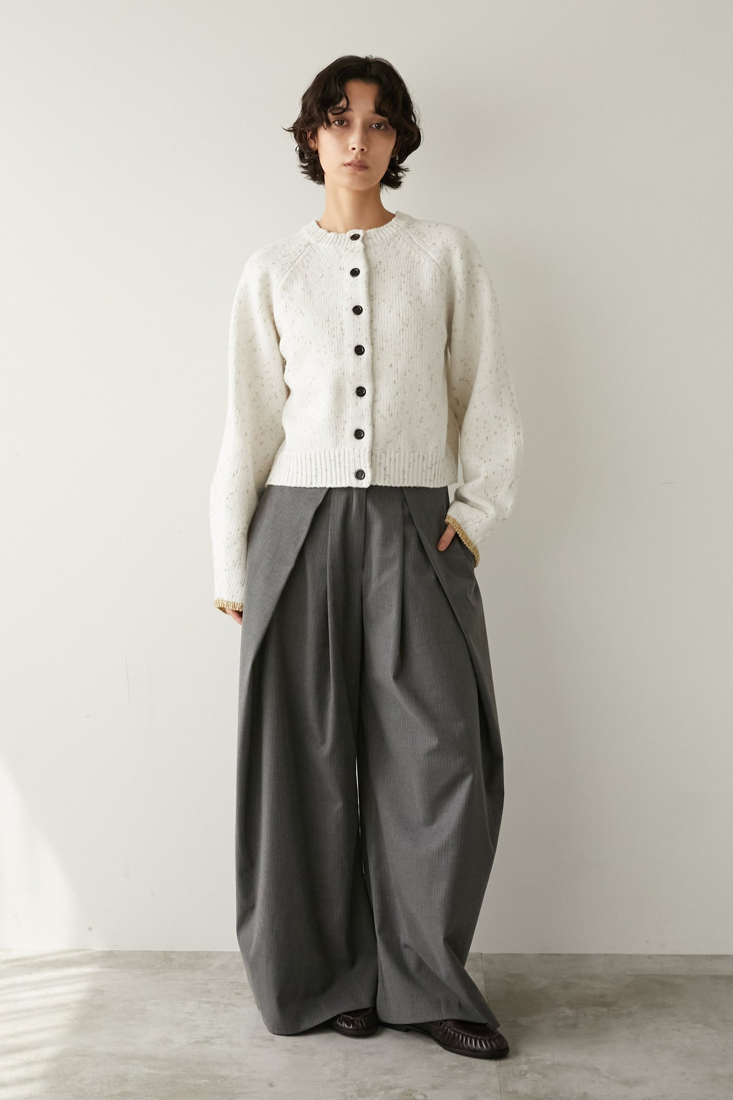 2wayラメノットニットカーディガン【WHITE】