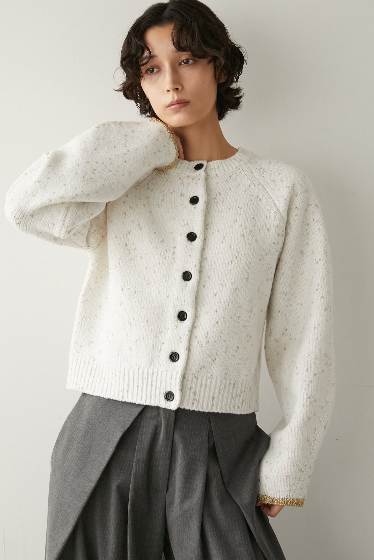2wayラメノットニットカーディガン【WHITE】