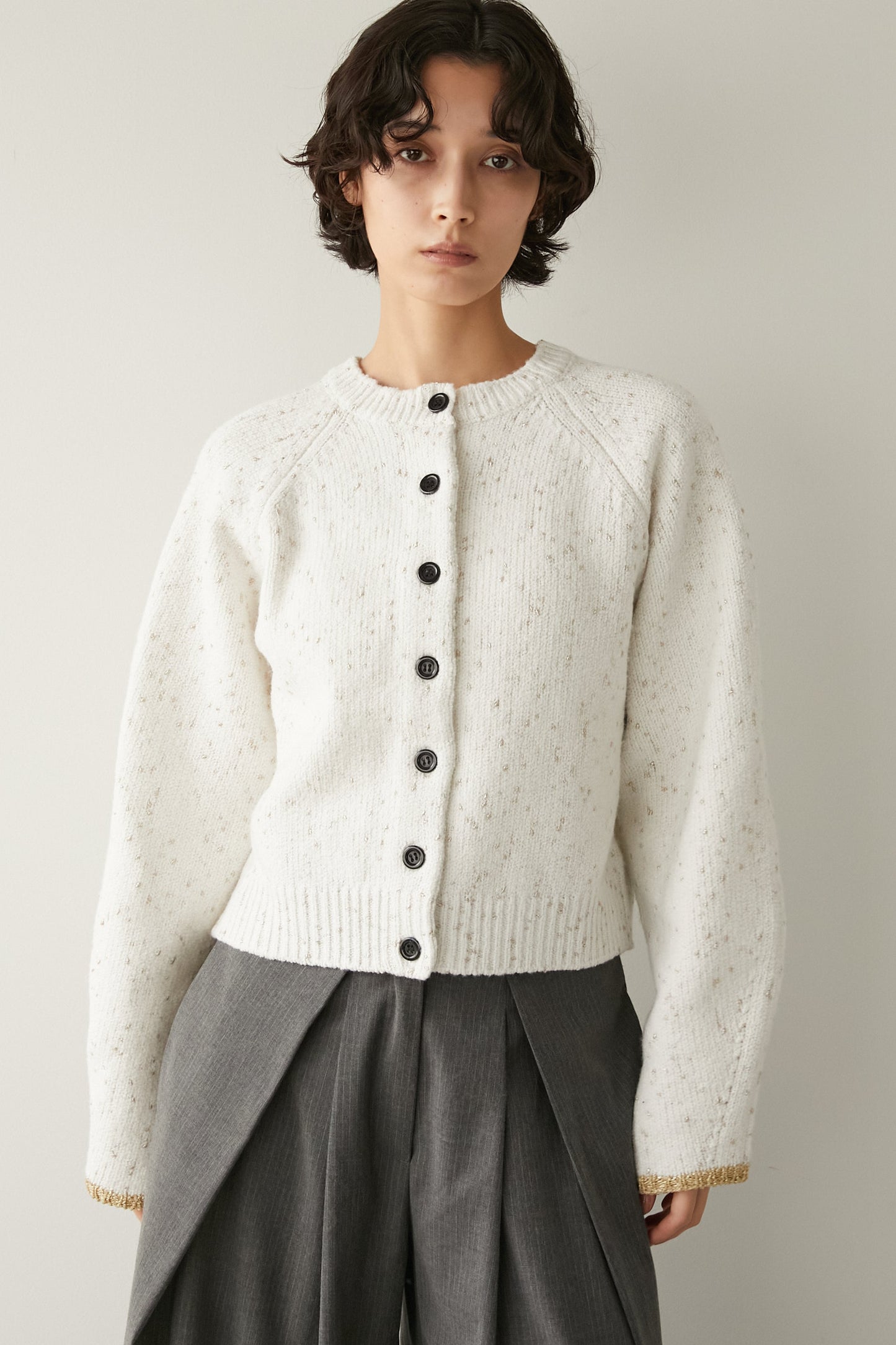 2wayラメノットニットカーディガン【WHITE】