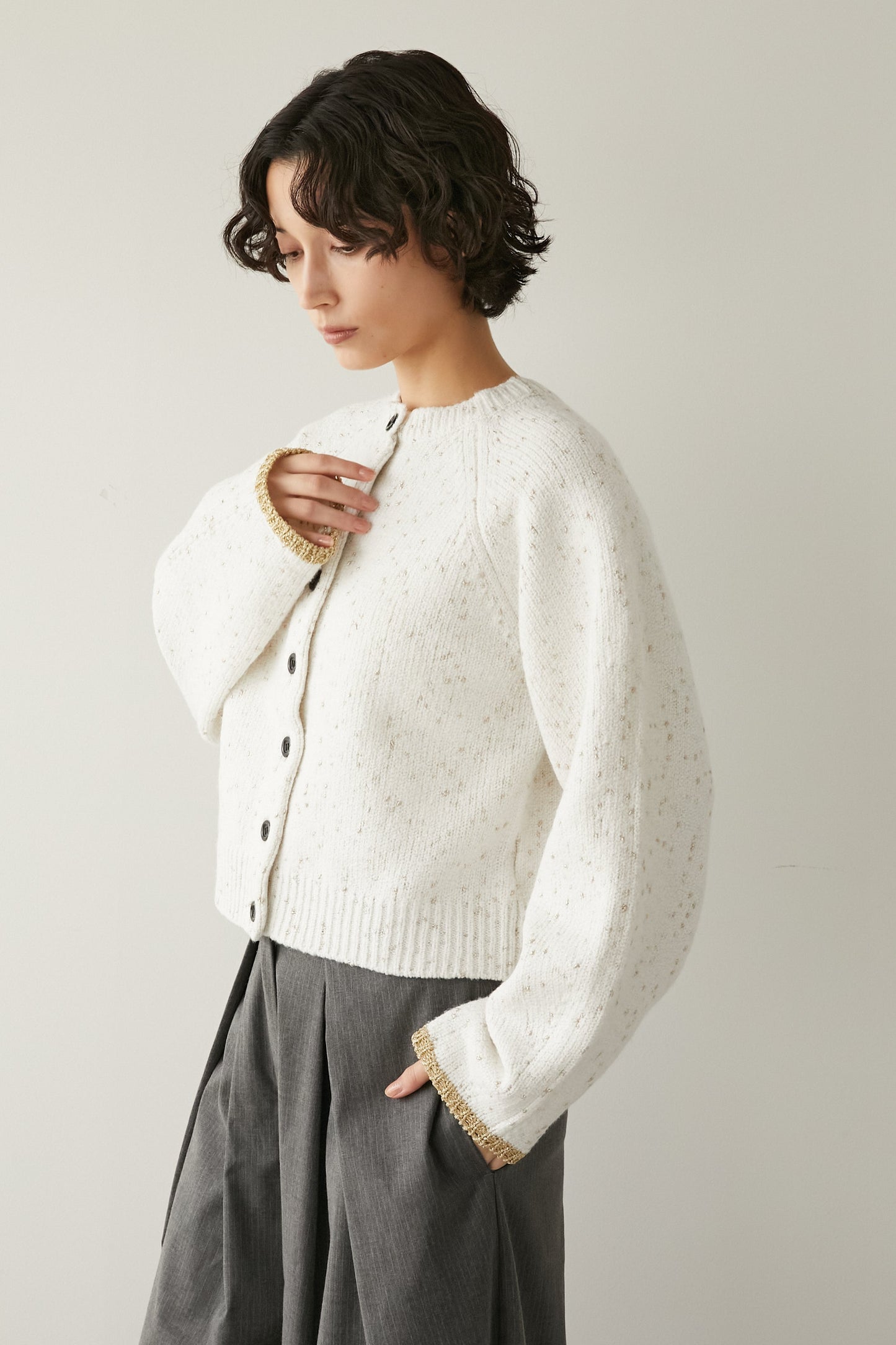 2wayラメノットニットカーディガン【WHITE】