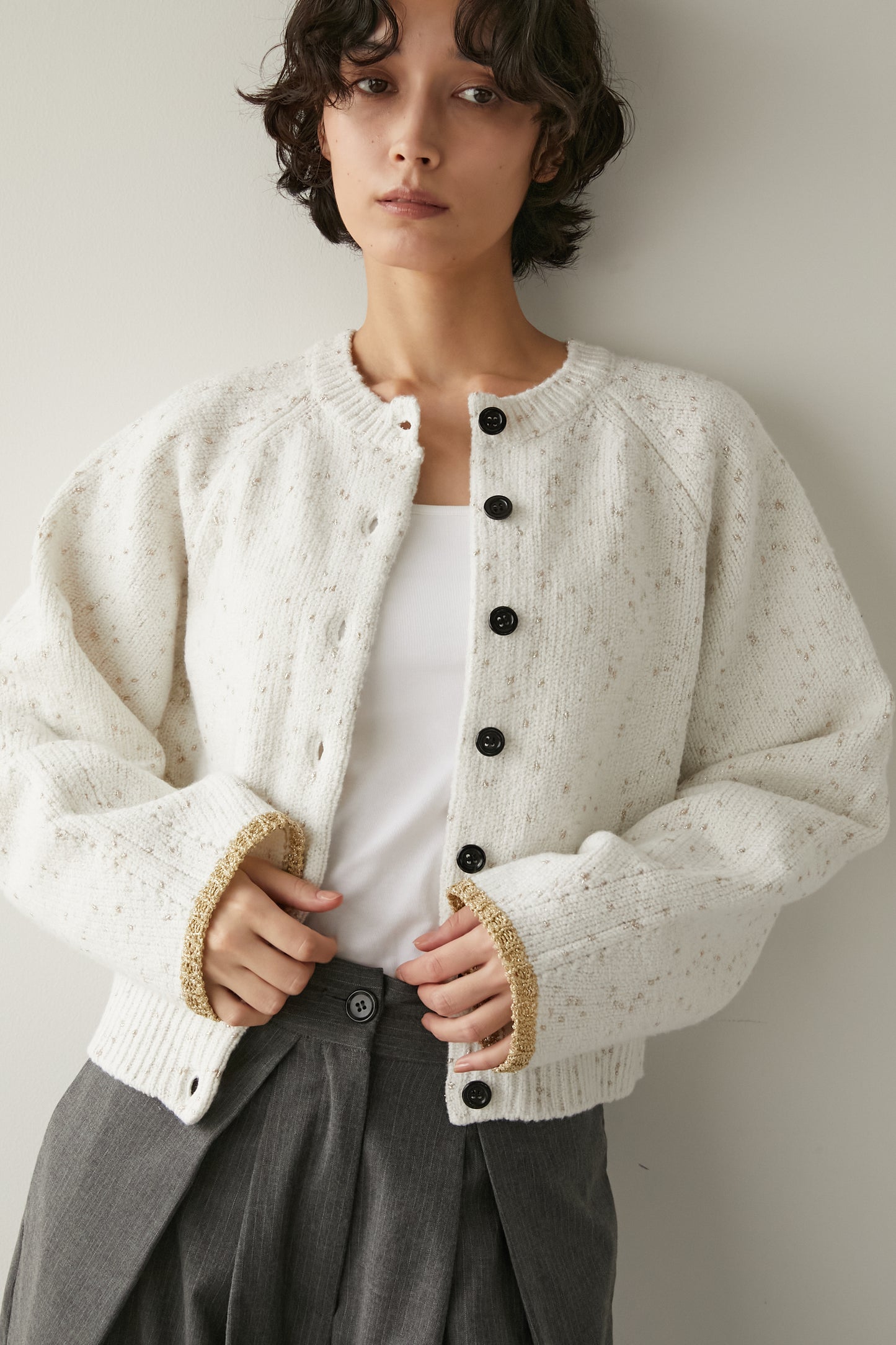 2wayラメノットニットカーディガン【WHITE】