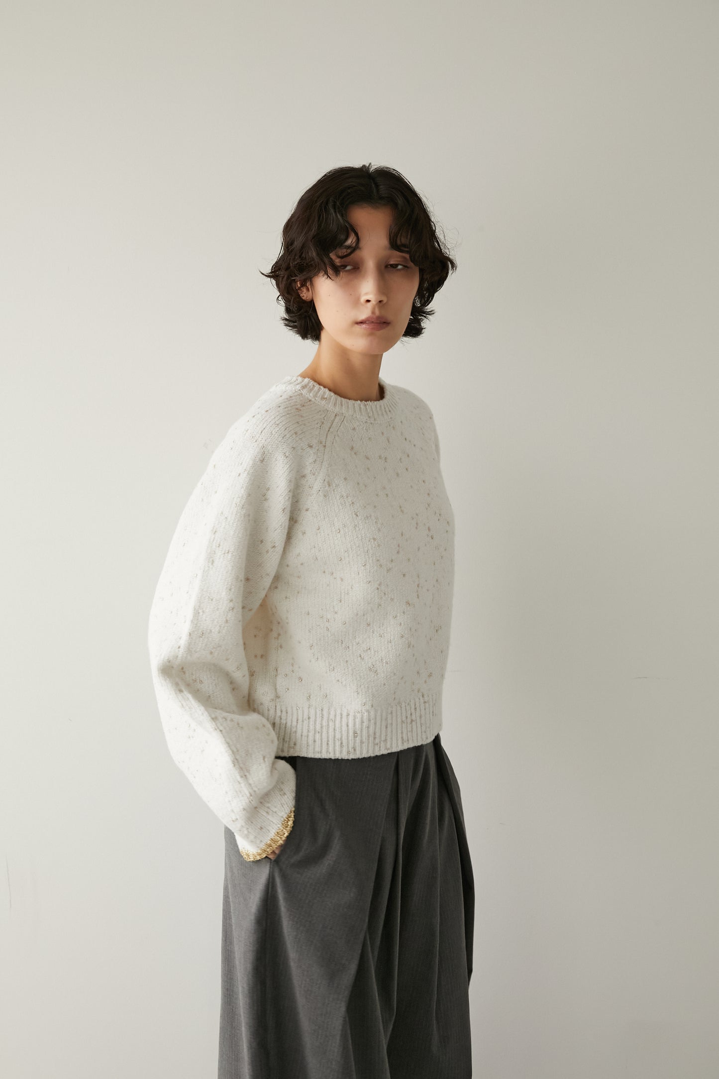 2wayラメノットニットカーディガン【WHITE】