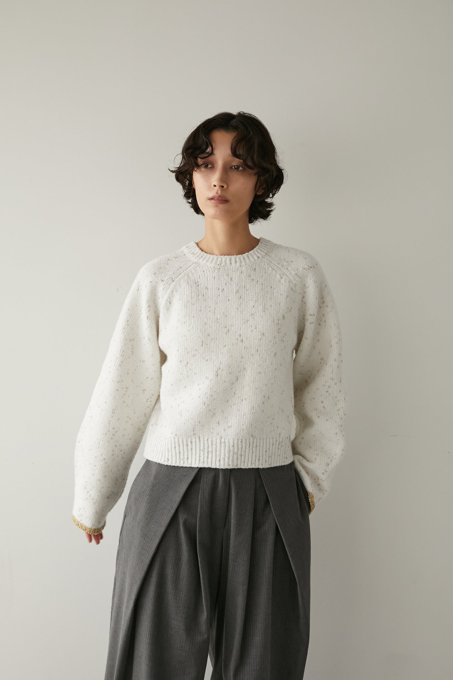 2wayラメノットニットカーディガン【WHITE】