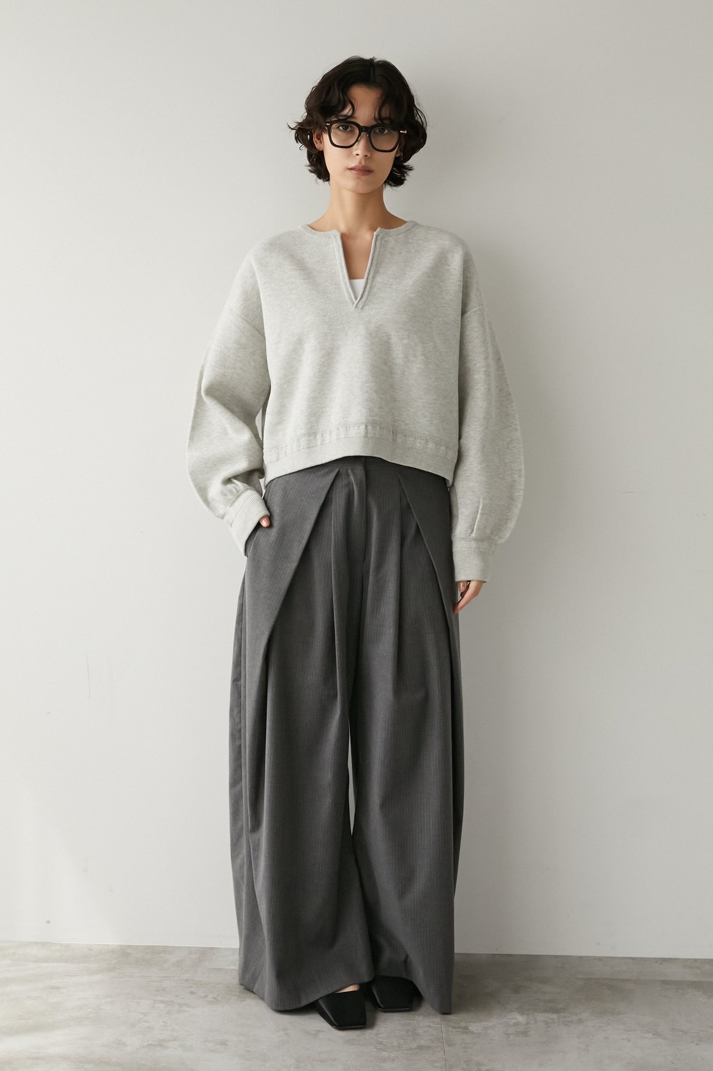 スキッパーニットトップス【GRAY】